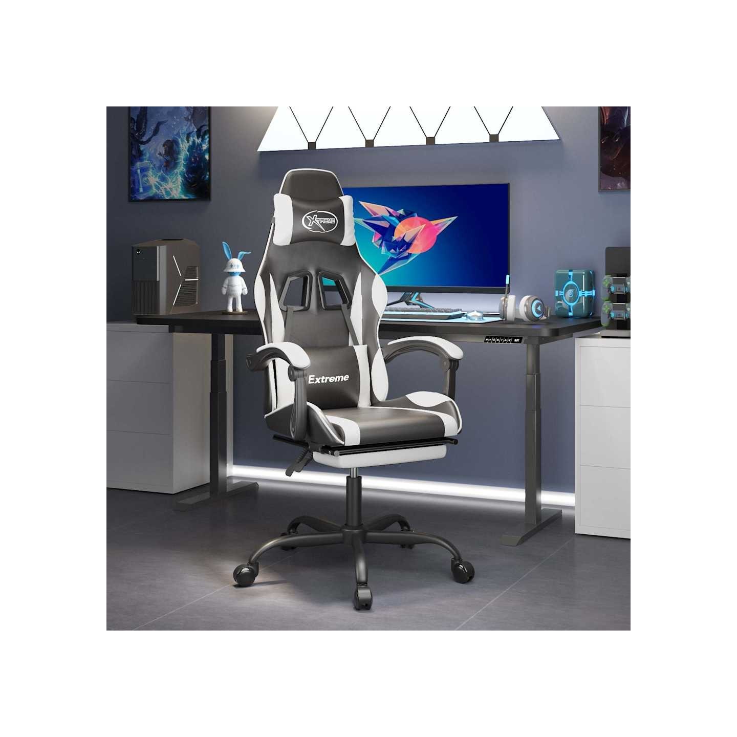 Chaise de jeu avec repose-pied Noir et blanc Similicuir