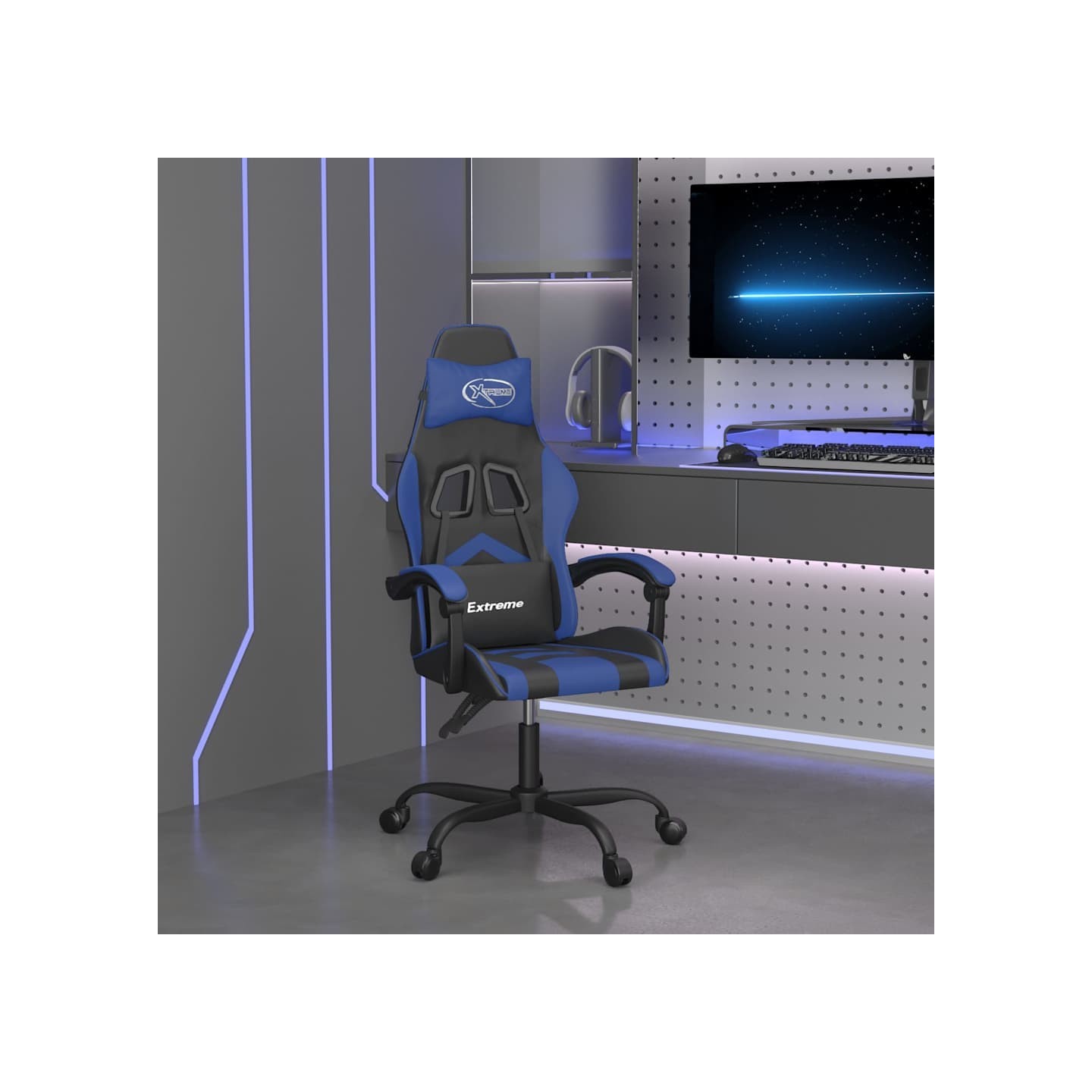 Chaise de jeu Noir et bleu Similicuir