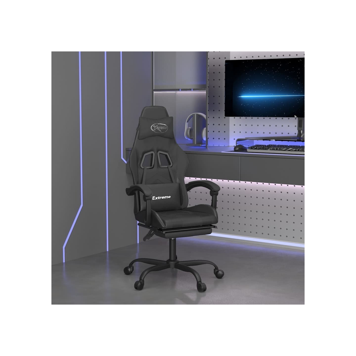 Chaise de jeu avec repose-pied Noir Similicuir