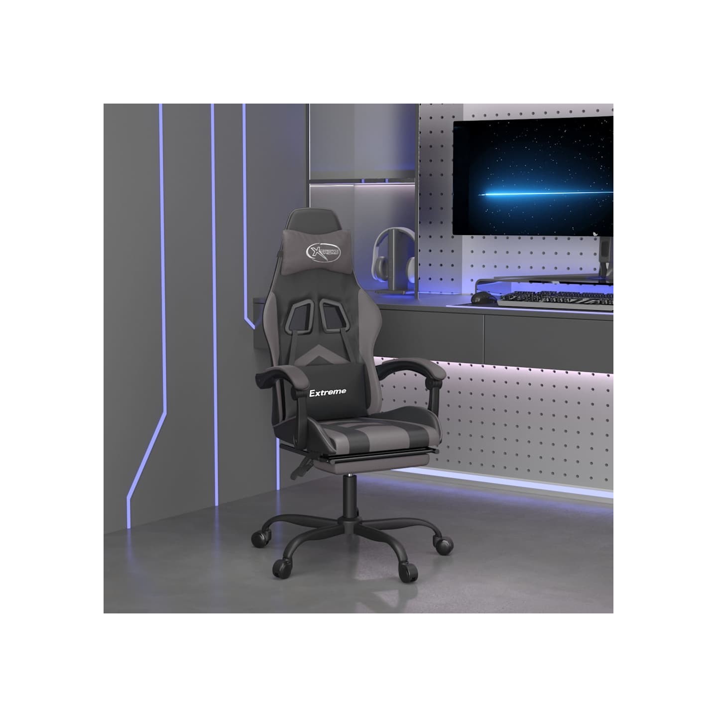 Chaise de jeu avec repose-pied Noir et gris Similicuir