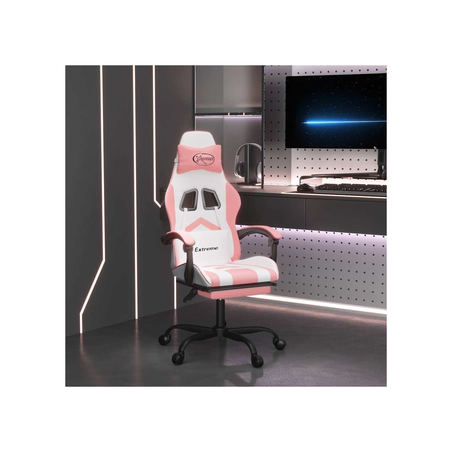 Chaise de jeu avec repose-pied Blanc et rose Similicuir