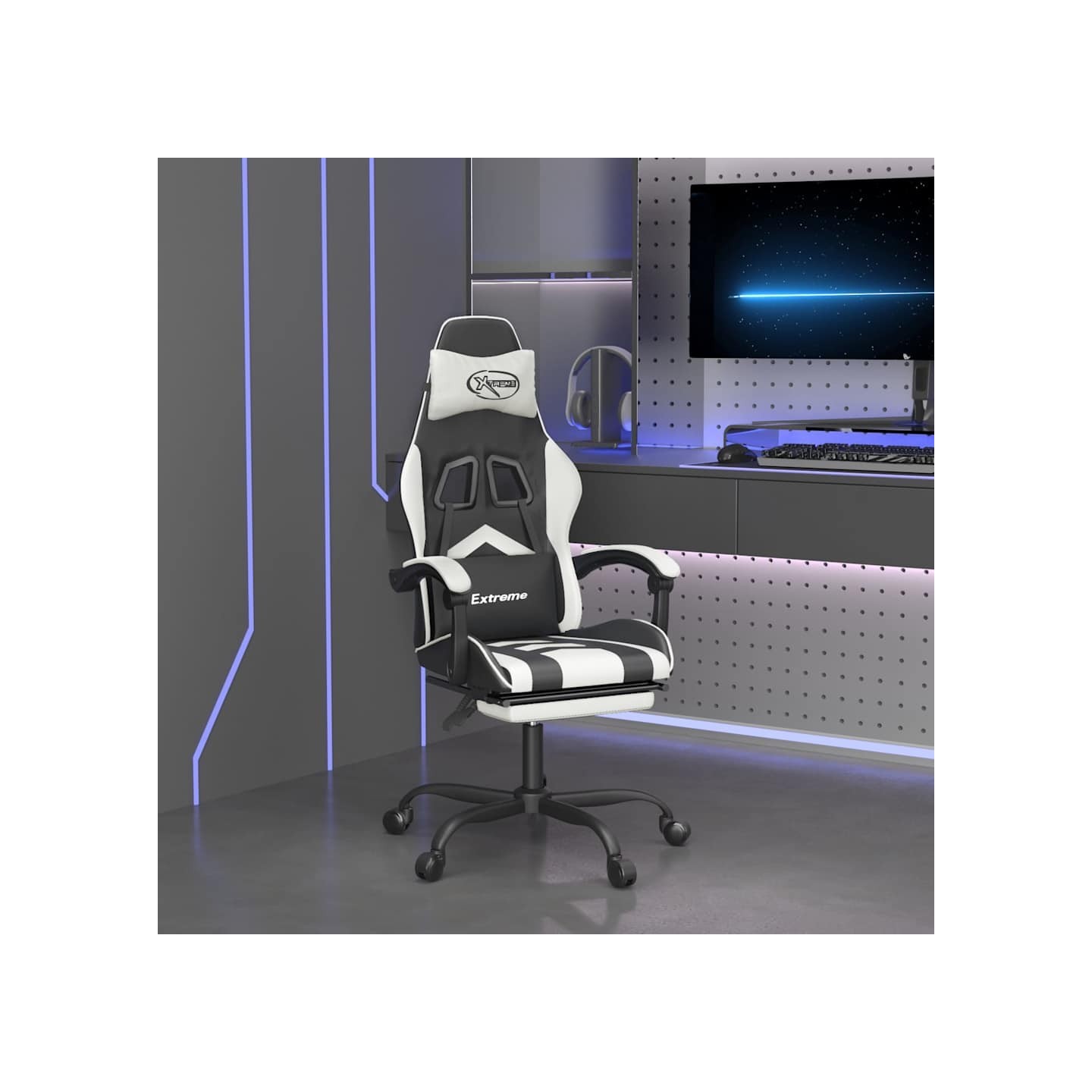 Chaise de jeu avec repose-pied Noir et blanc Similicuir