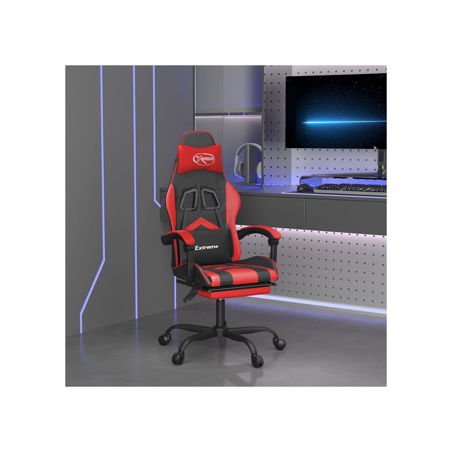 Chaise de jeu avec repose-pied Noir et rouge Similicuir