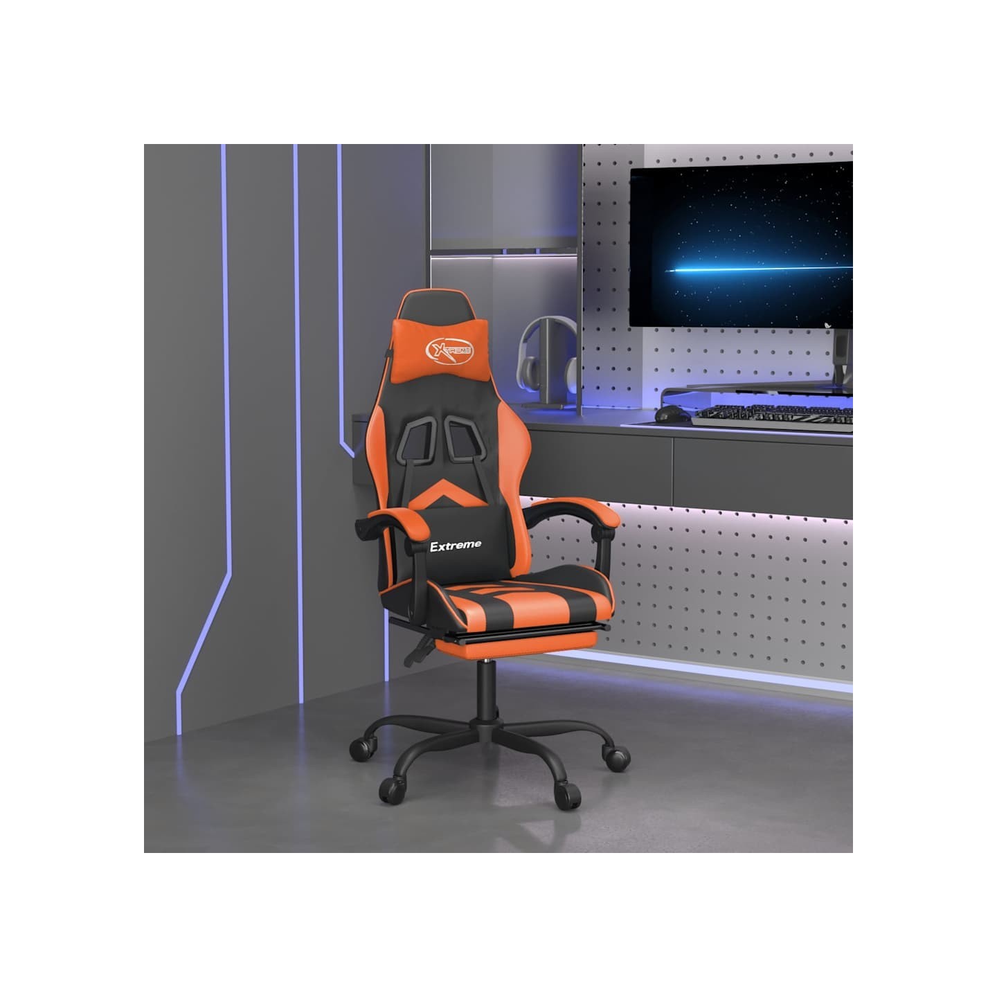 Chaise de jeu avec repose-pied Noir et orange Similicuir