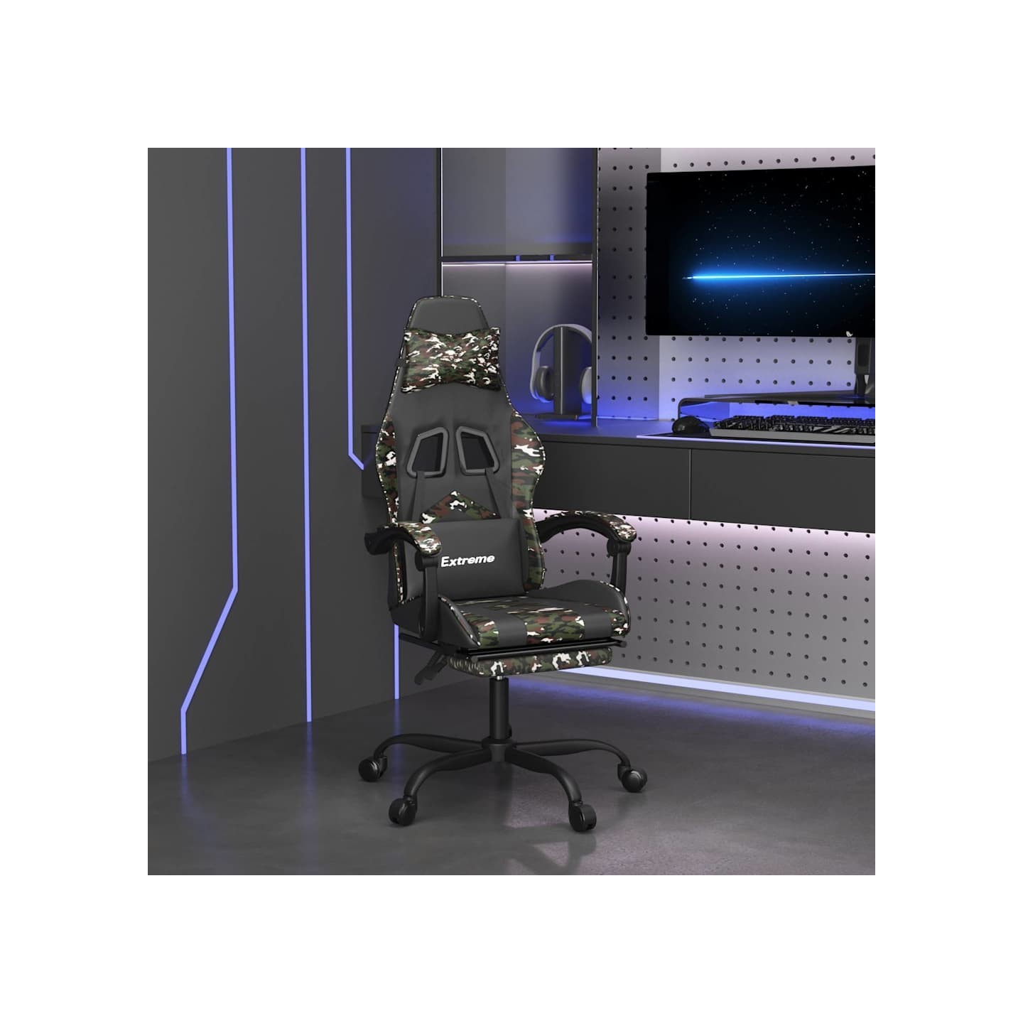 Chaise de jeu avec repose-pied Noir et camouflage Similicuir