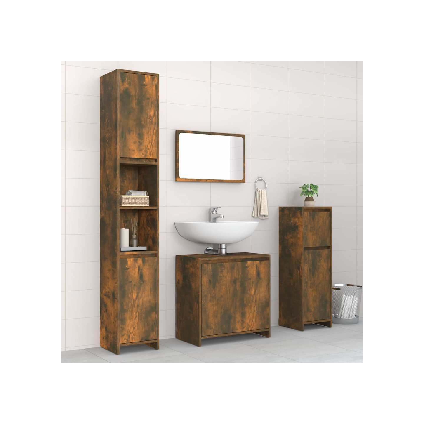 Ensemble de meubles de salle de bain 4 pcs Chêne fumé Bois