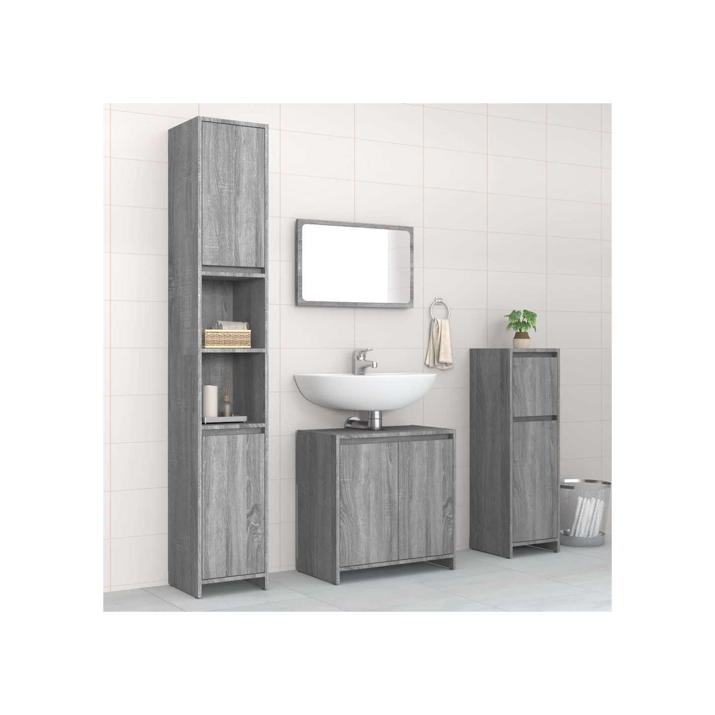 Ensemble de meubles de salle de bain 4 pcs Sonoma gris