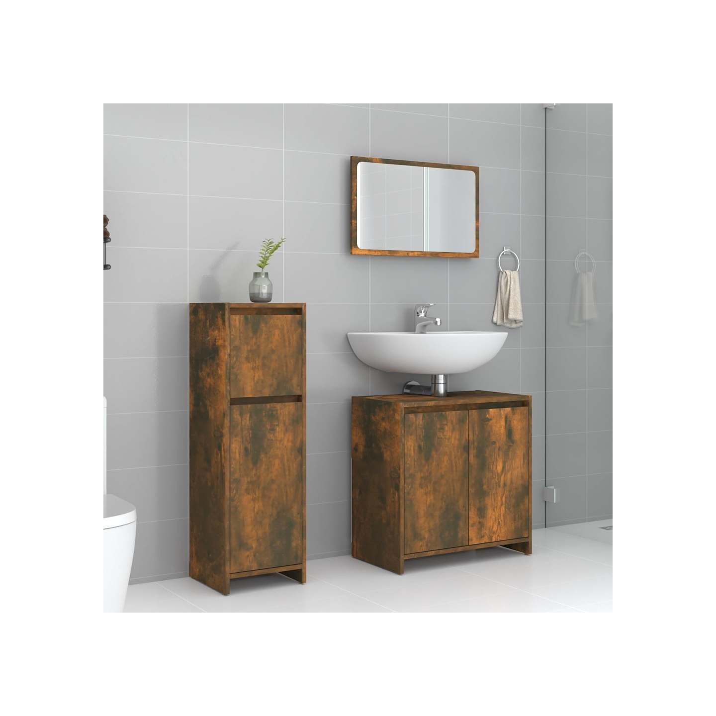 Ensemble de meubles de salle de bain 3 pcs Chêne fumé