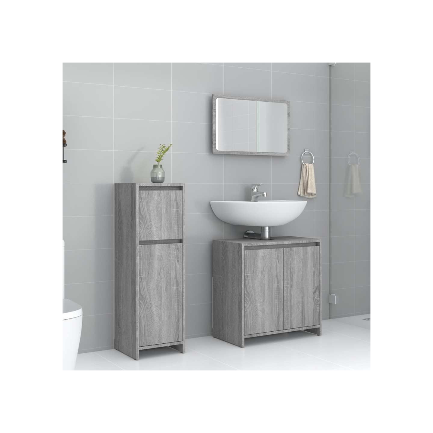 Ensemble de meubles de salle de bain 3 pcs Sonoma gris