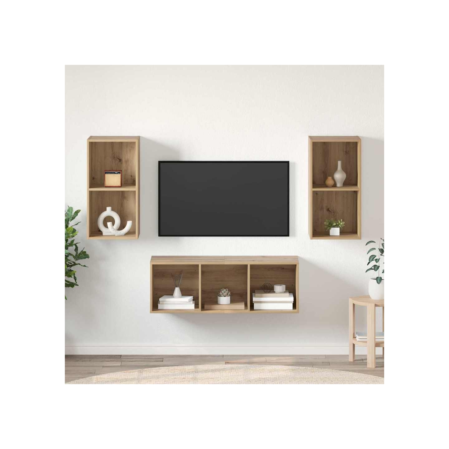 Ensemble meuble TV Chêne artisanal Bois d'ingénierie