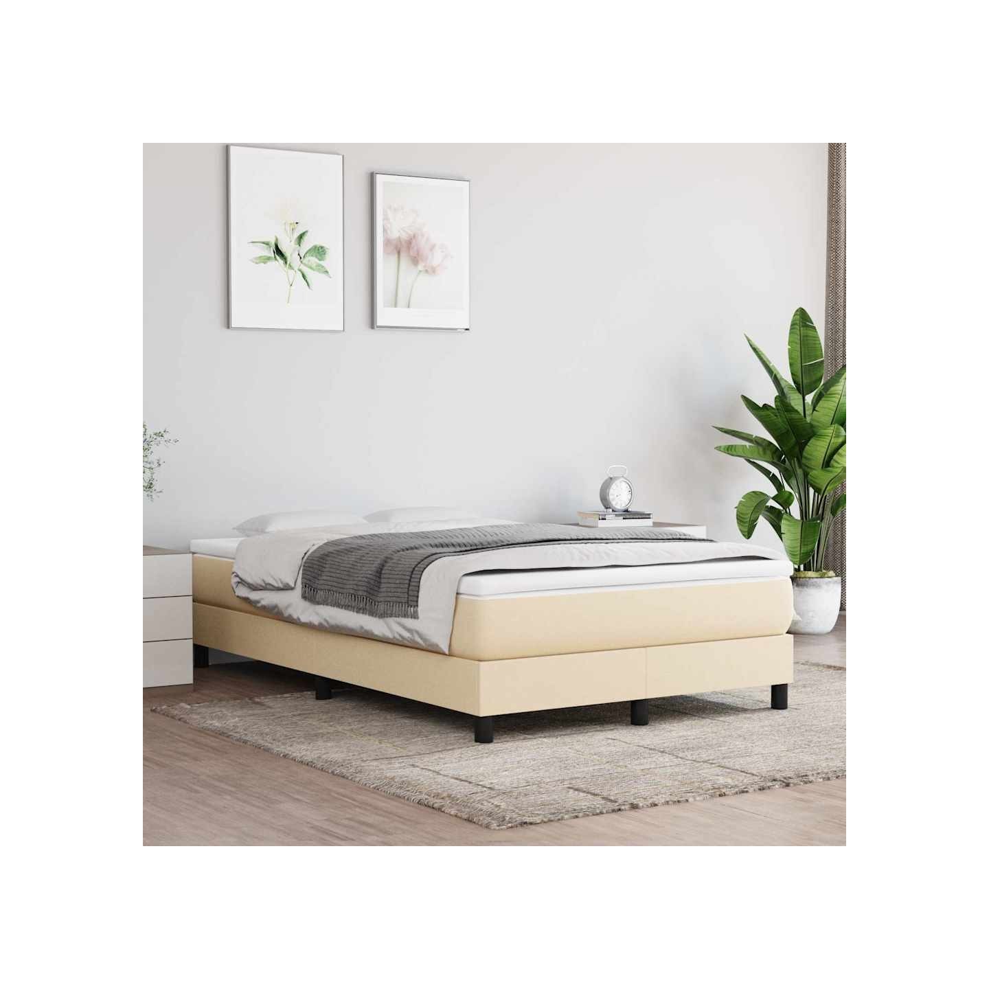 Sommier à lattes de lit avec matelas Crème 120x200 cm Tissu