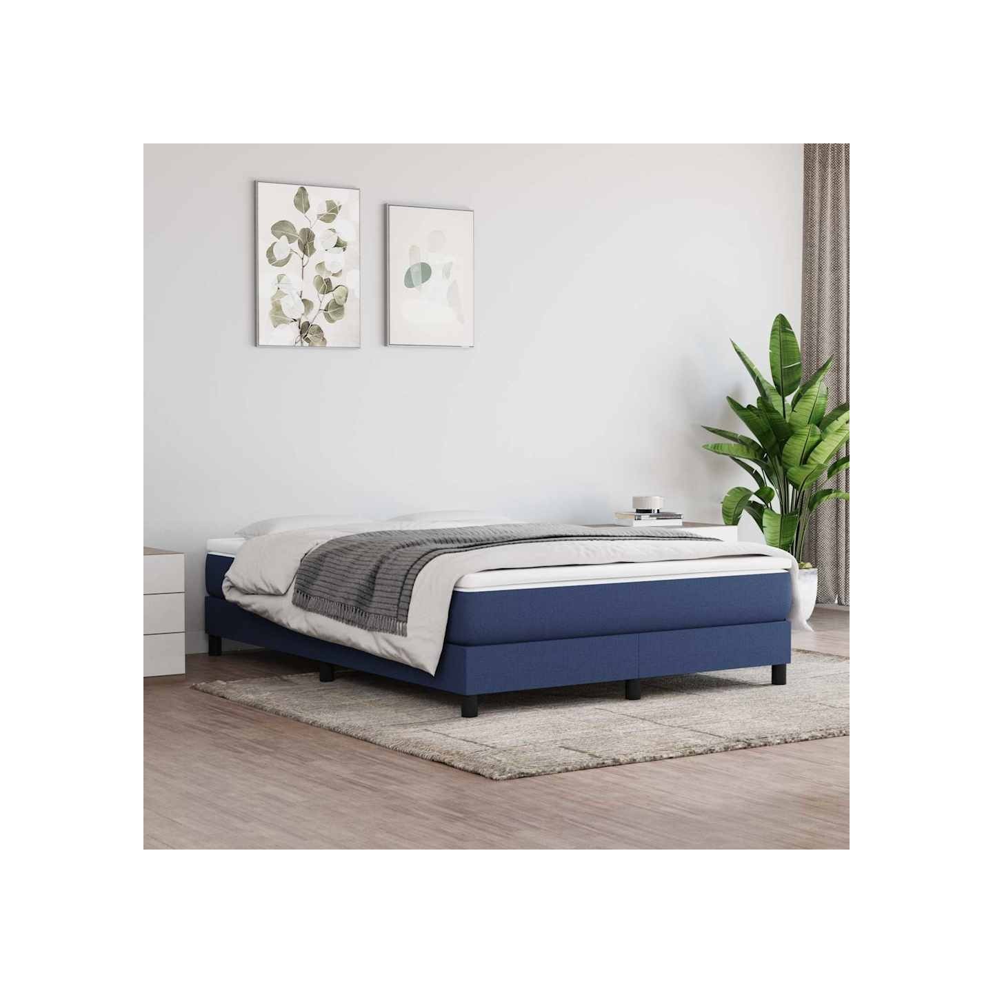 Sommier à lattes de lit avec matelas Bleu 140x200 cm Tissu