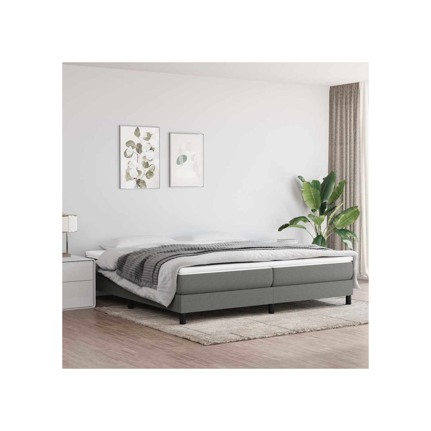 Sommier à lattes de lit avec matelas Gris foncé 200x200cm Tissu