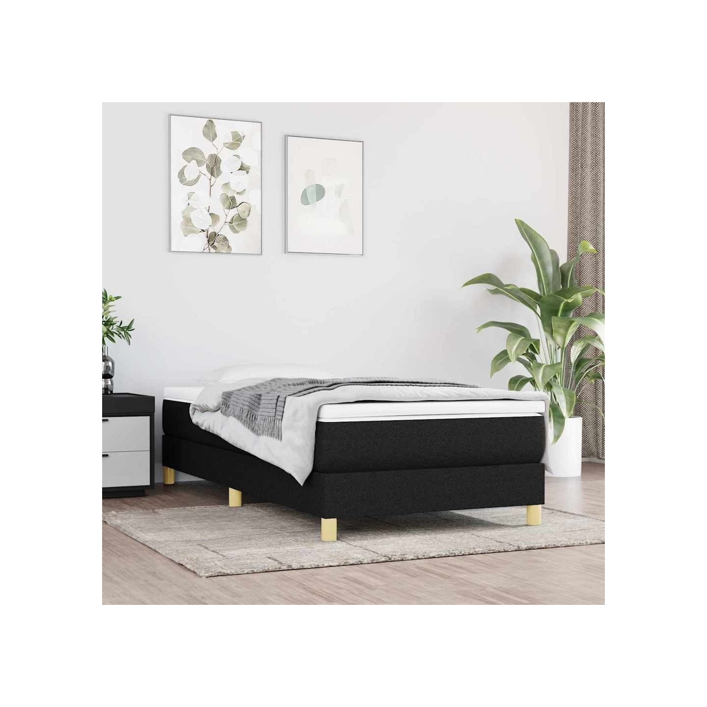 Sommier à lattes de lit avec matelas Noir 90x190 cm Tissu