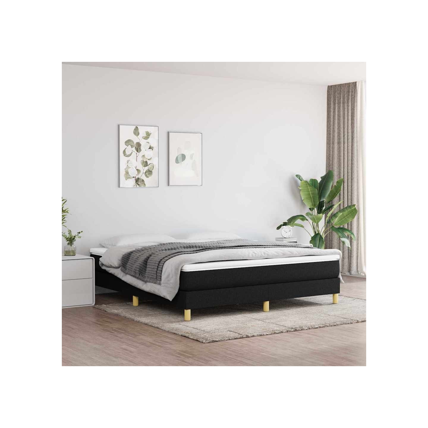 Sommier à lattes de lit avec matelas Noir 180x200 cm Tissu