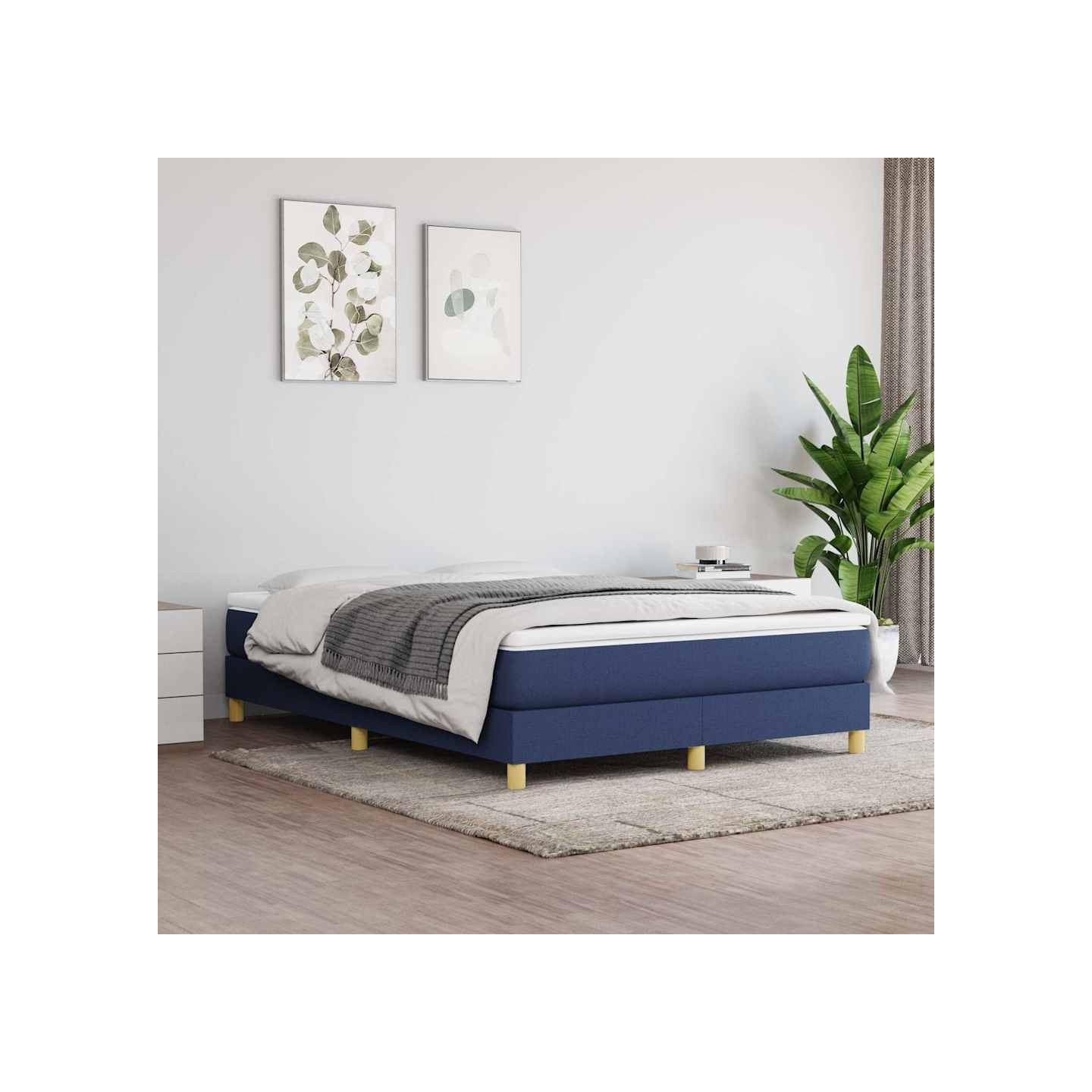 Sommier à lattes de lit avec matelas Bleu 140x190 cm Tissu