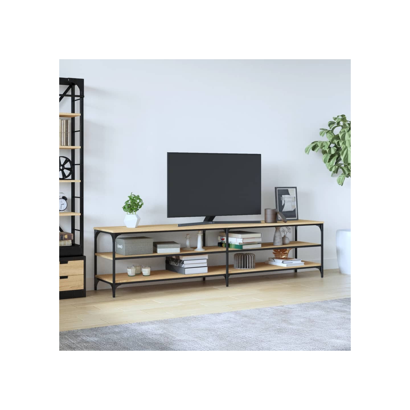 Meuble TV chêne sonoma 200x30x50 cm bois d'ingénierie et métal