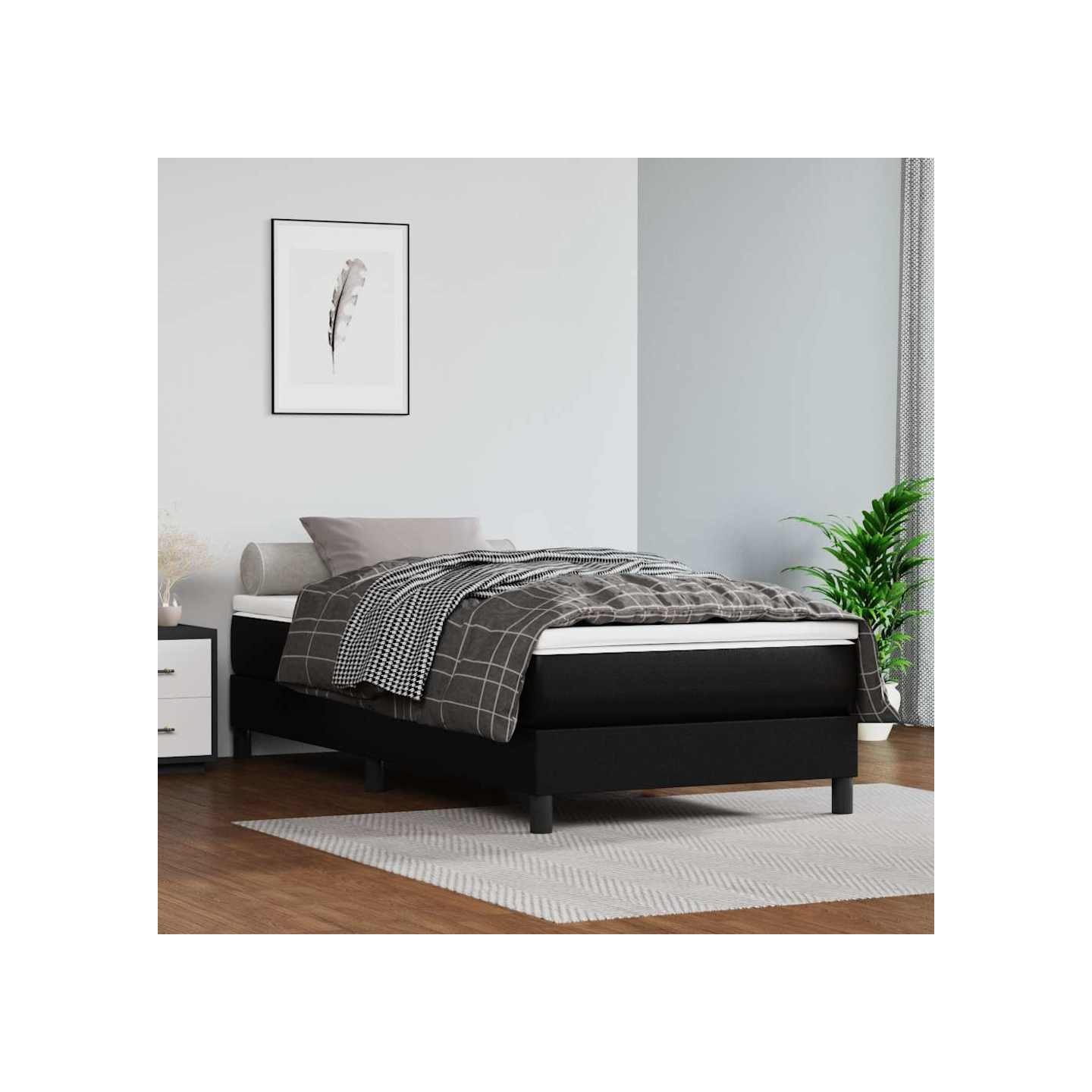 Sommier à lattes de lit avec matelas Noir 90x200 cm Similicuir