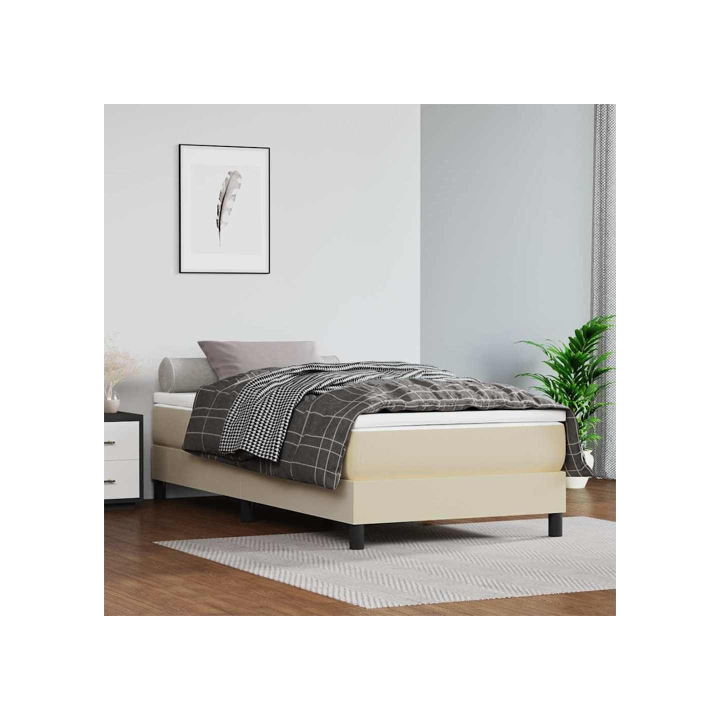 Sommier à lattes de lit avec matelas Crème 100x200cm Similicuir