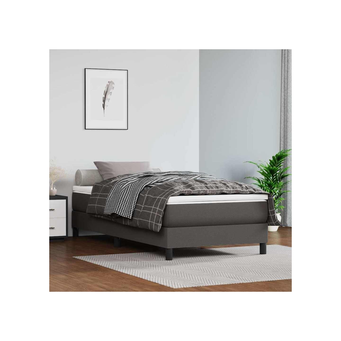 Sommier à lattes de lit avec matelas Gris 90x200 cm Similicuir
