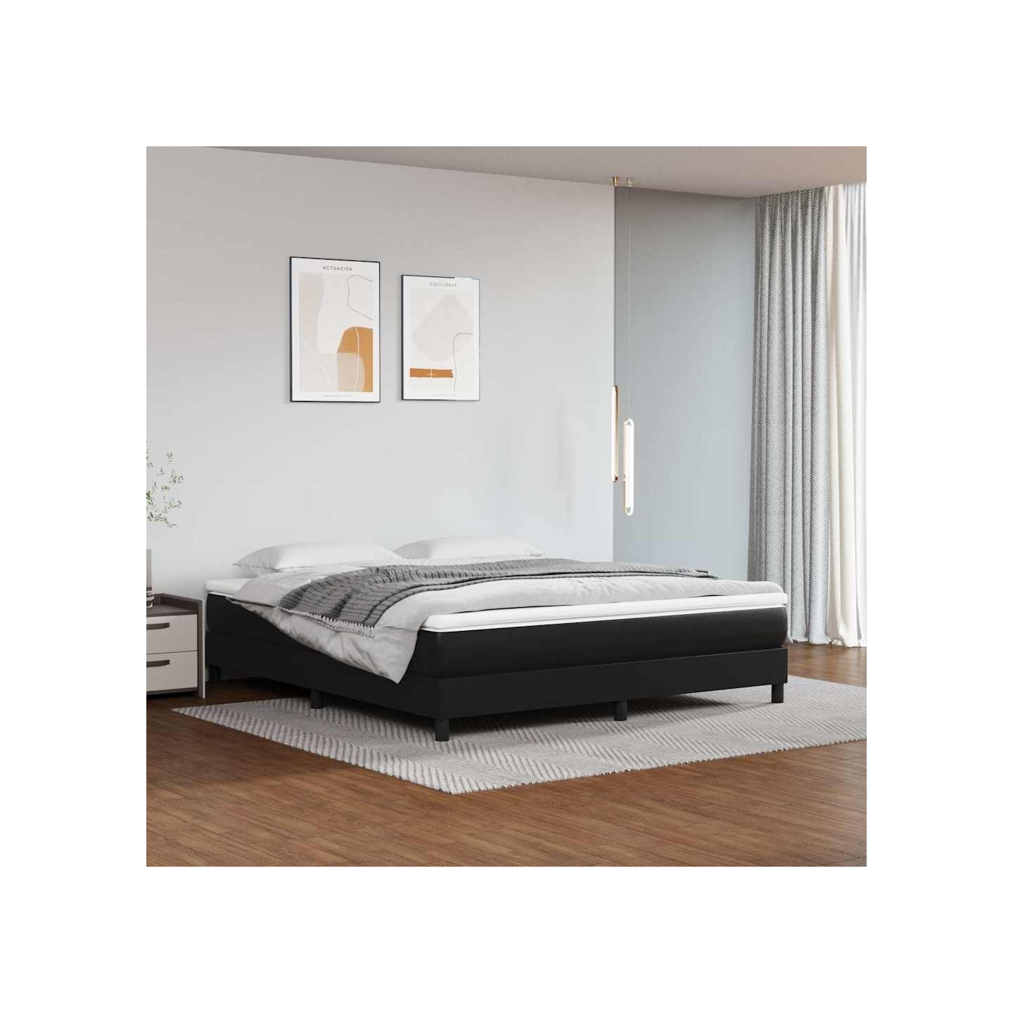 Sommier à lattes de lit avec matelas Noir 180x200 cm Similicuir