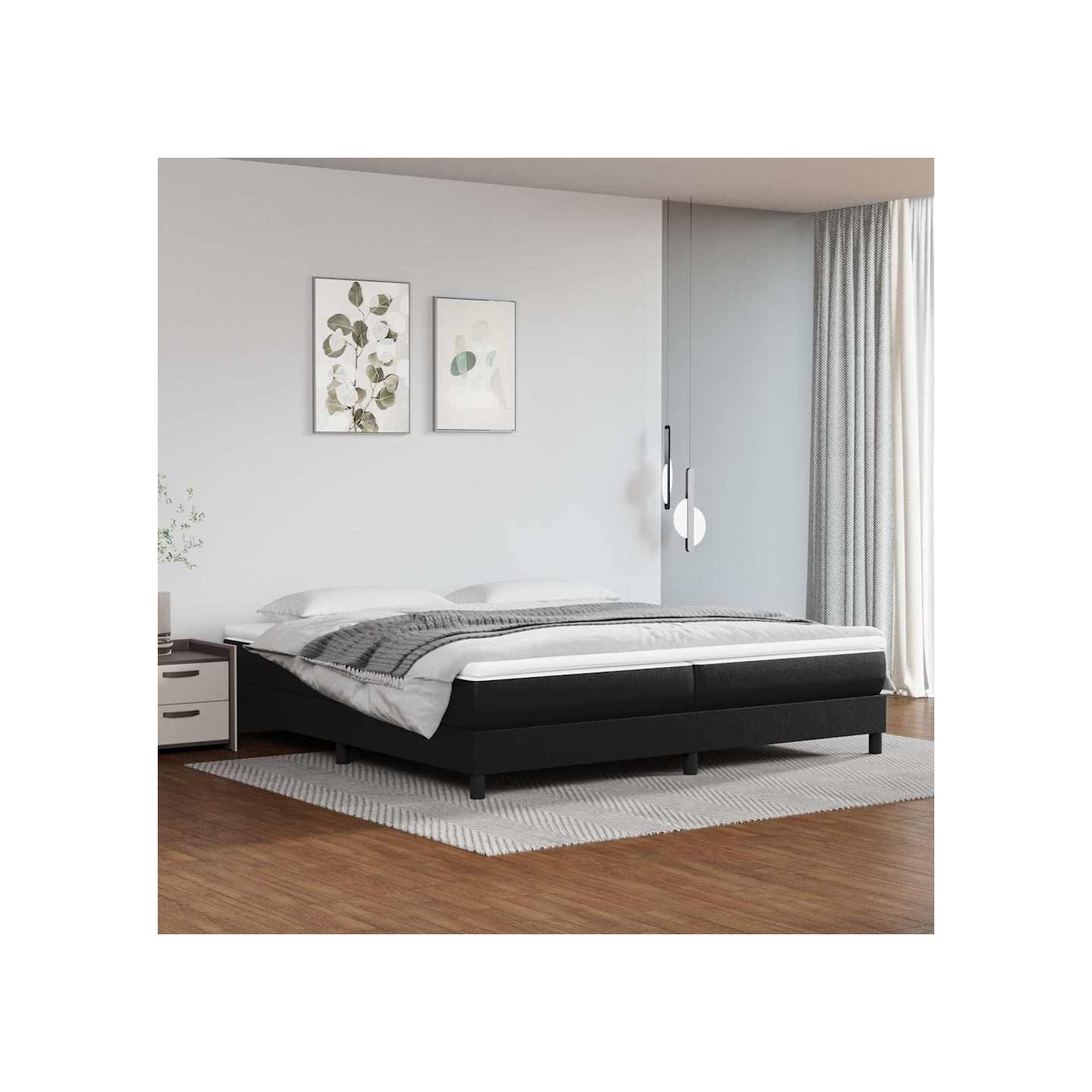 Sommier à lattes de lit avec matelas Noir 200x200 cm Similicuir