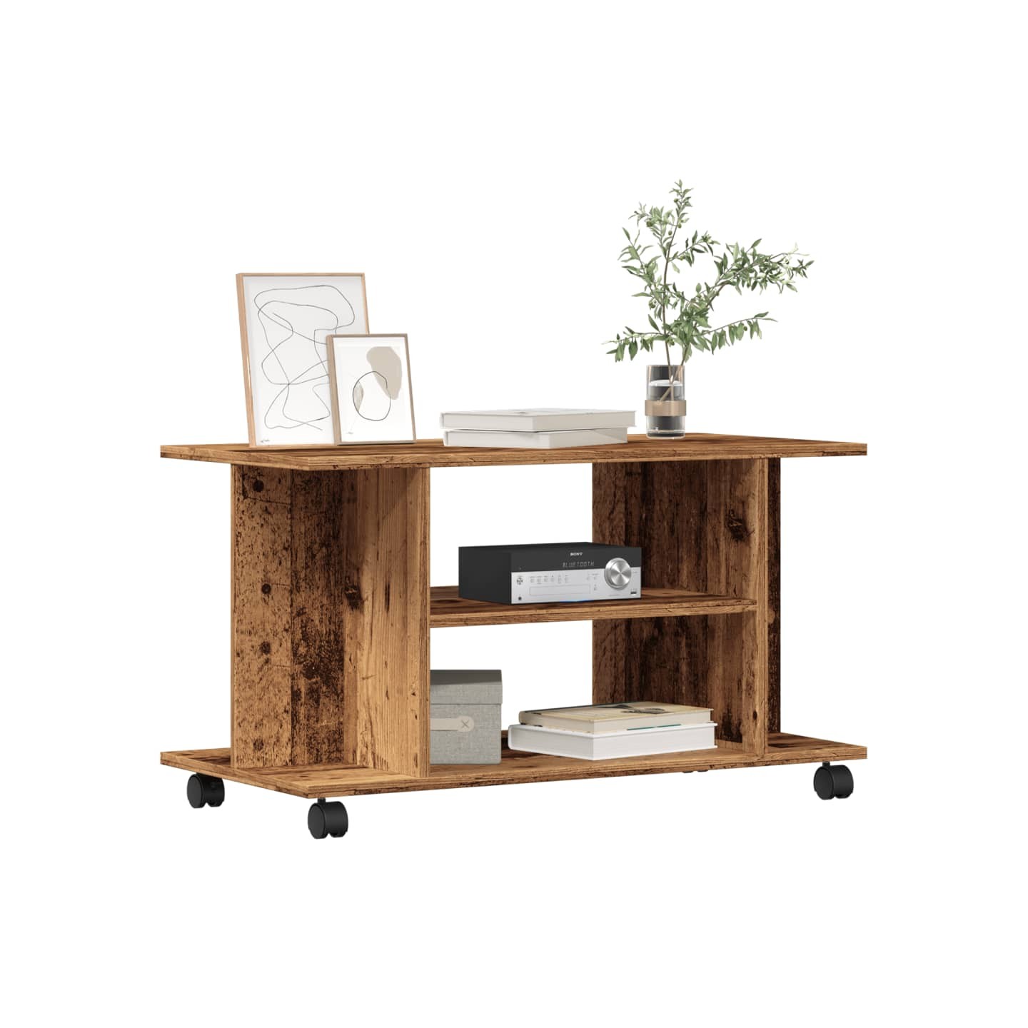 Meuble TV avec roulettes vieux bois 80x40x45 cm bois ingénierie