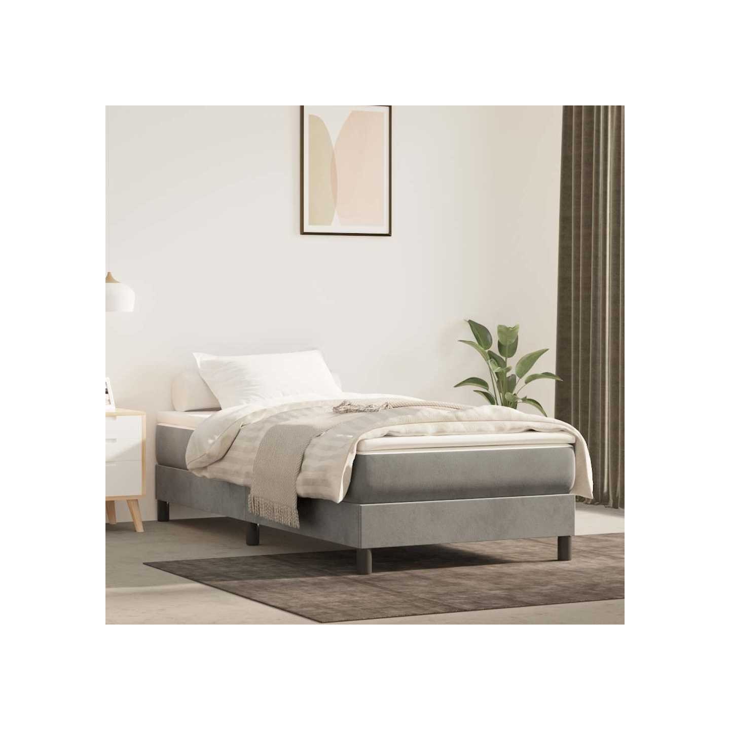 Sommier à lattes de lit et matelas Gris clair 90x190 cm Velours