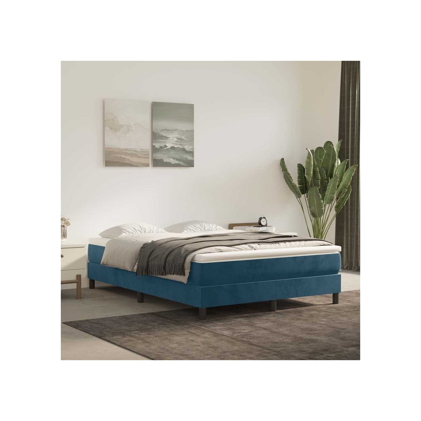 Sommier à lattes de lit et matelas Bleu foncé 140x190cm Velours