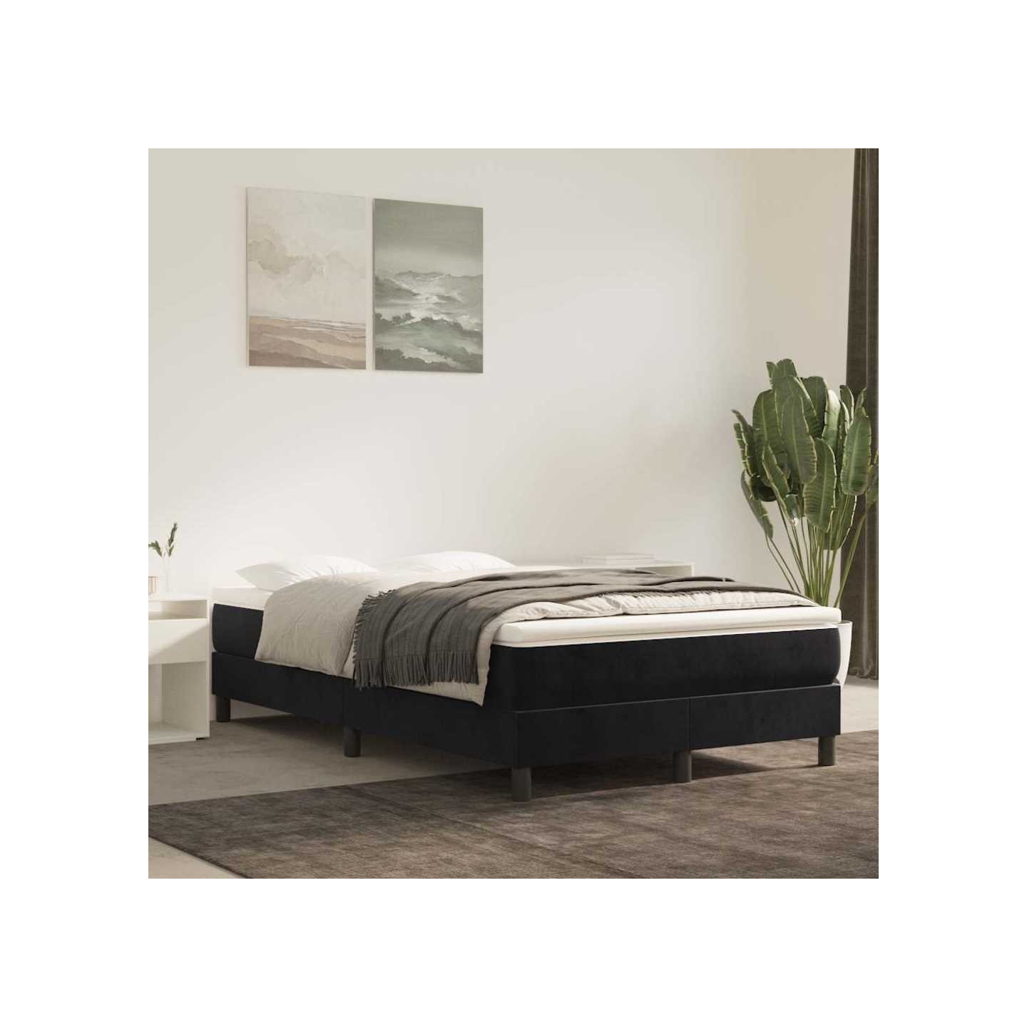 Sommier à lattes de lit avec matelas Noir 120x200 cm Velours