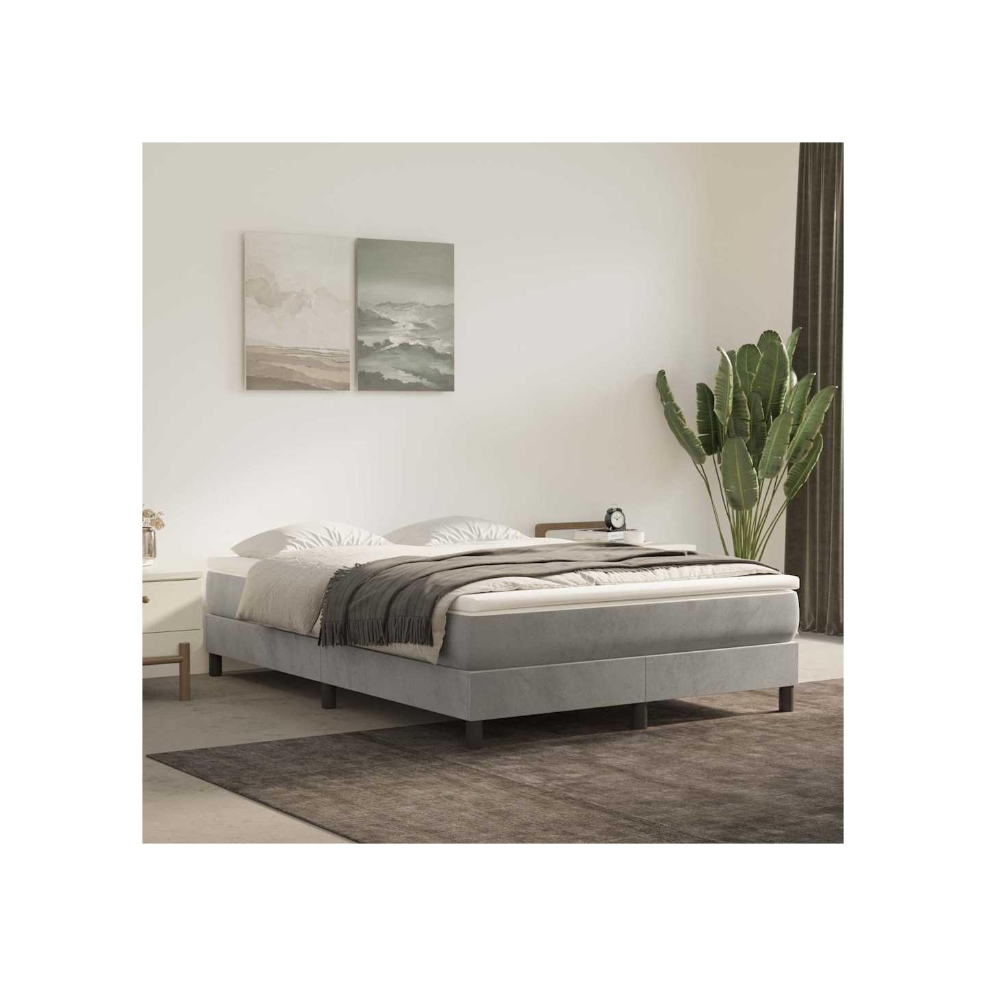 Sommier à lattes de lit et matelas Gris clair 140x200cm Velours