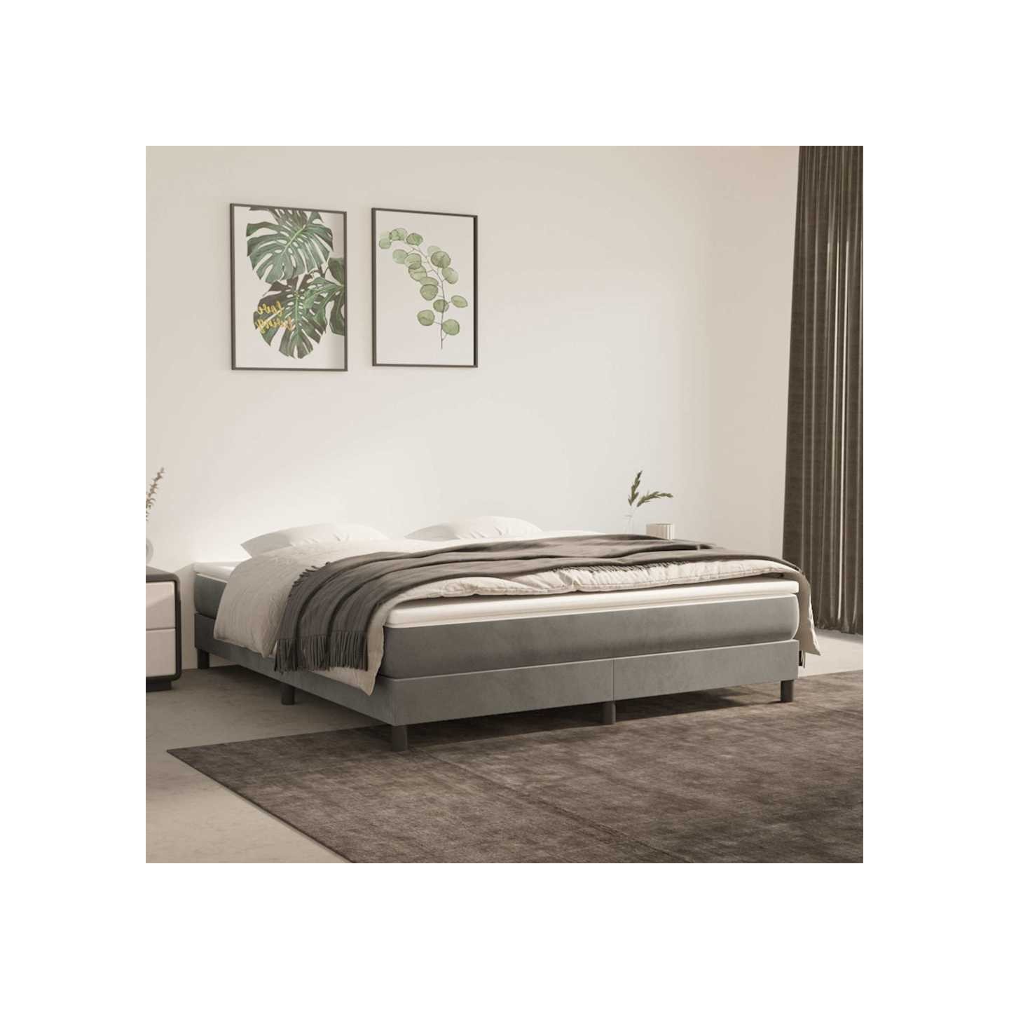 Sommier à lattes de lit et matelas Gris clair 180x200cm Velours