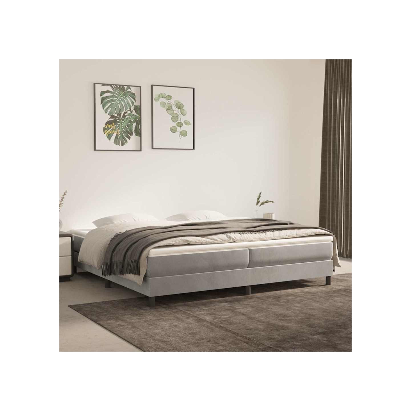 Sommier à lattes de lit et matelas Gris clair 200x200cm Velours