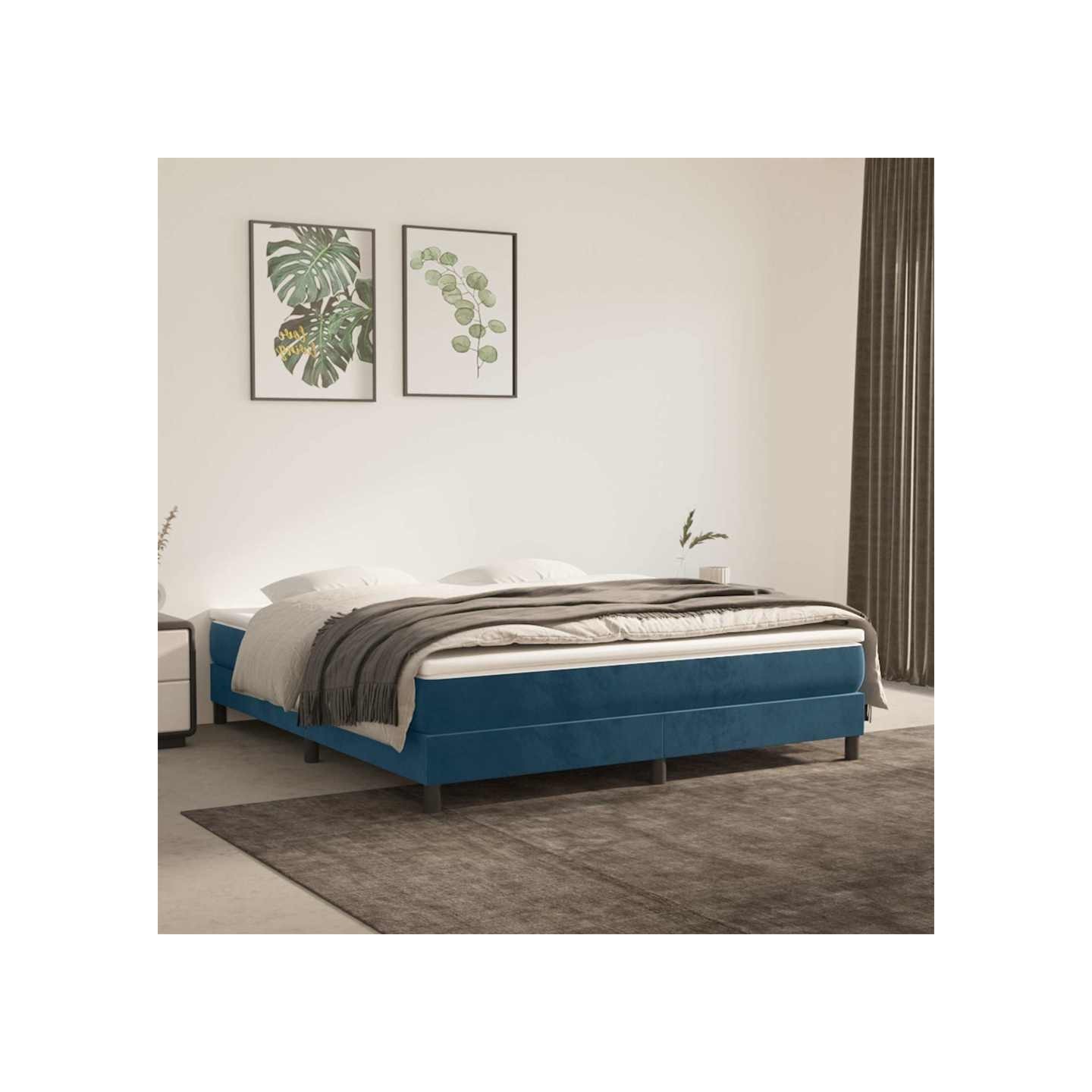 Sommier à lattes de lit et matelas Bleu foncé 160x200cm Velours