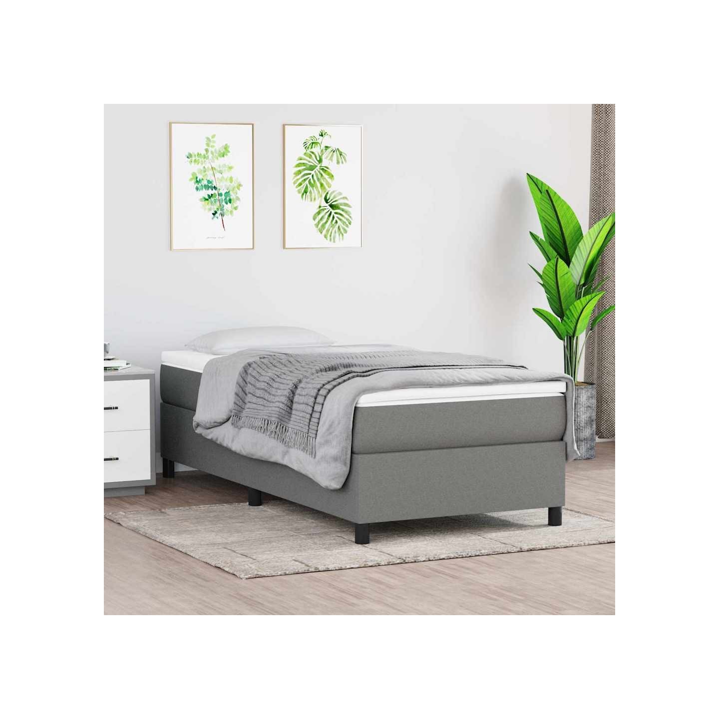 Sommier à lattes de lit et matelas Gris foncé 90x190 cm Tissu
