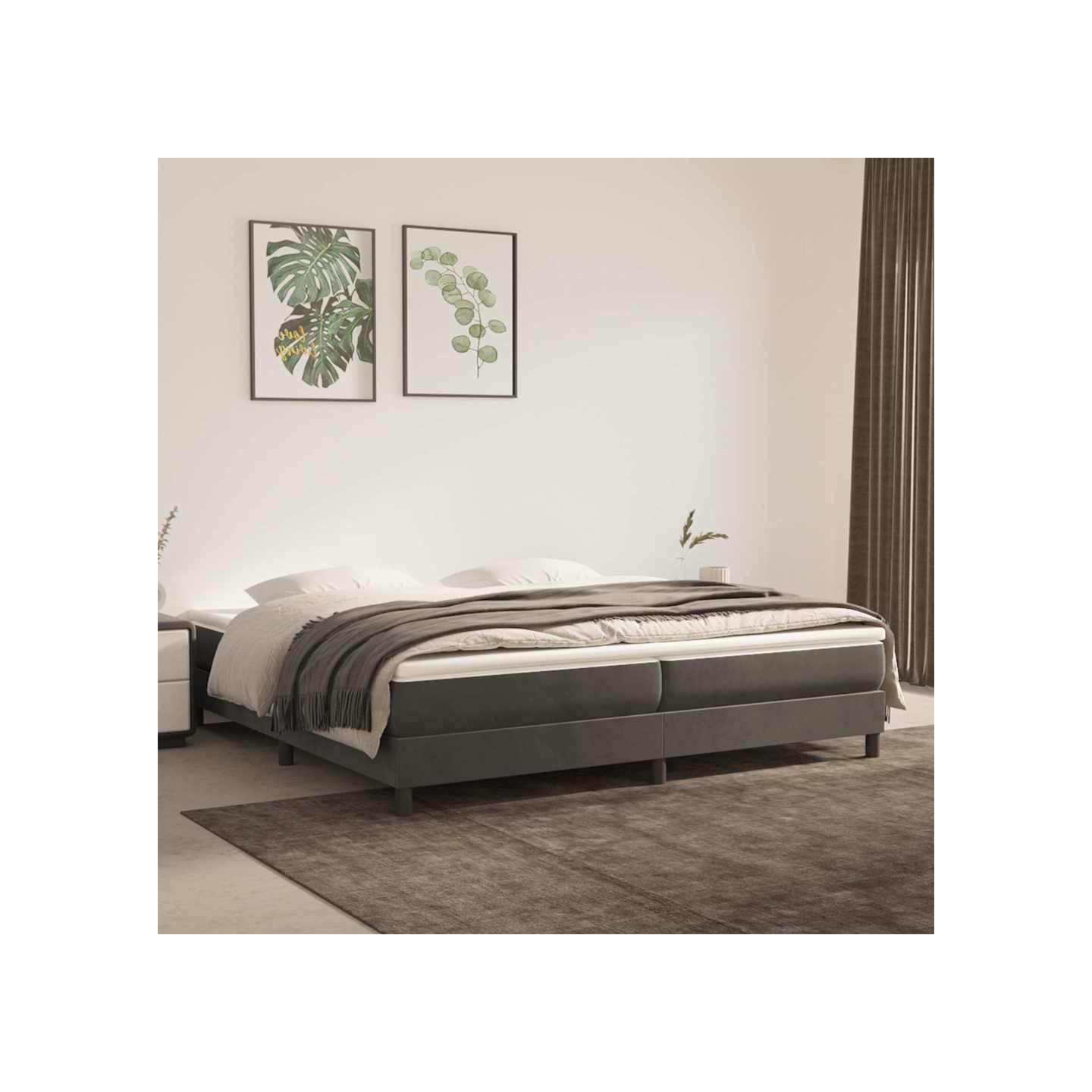 Sommier à lattes de lit et matelas Gris foncé 200x200cm Velours