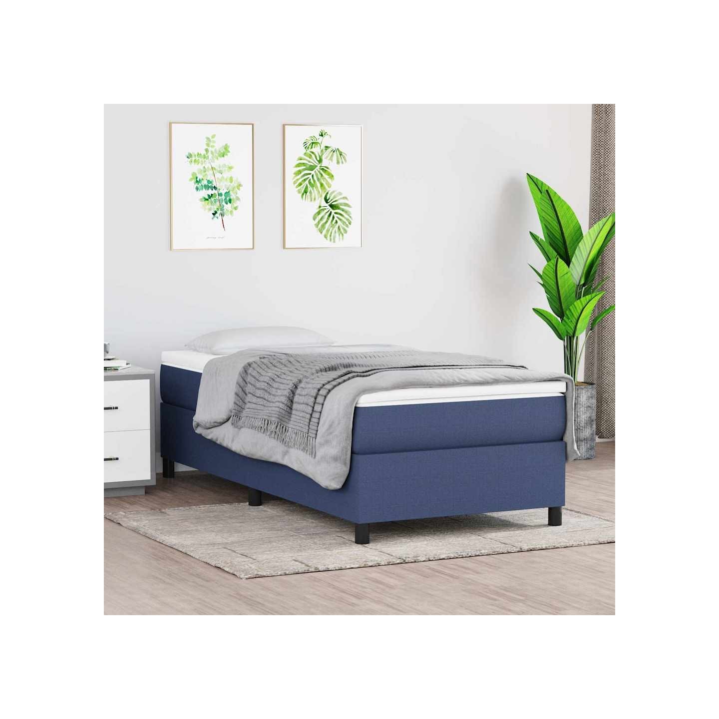 Sommier à lattes de lit avec matelas Bleu 90x200 cm Tissu