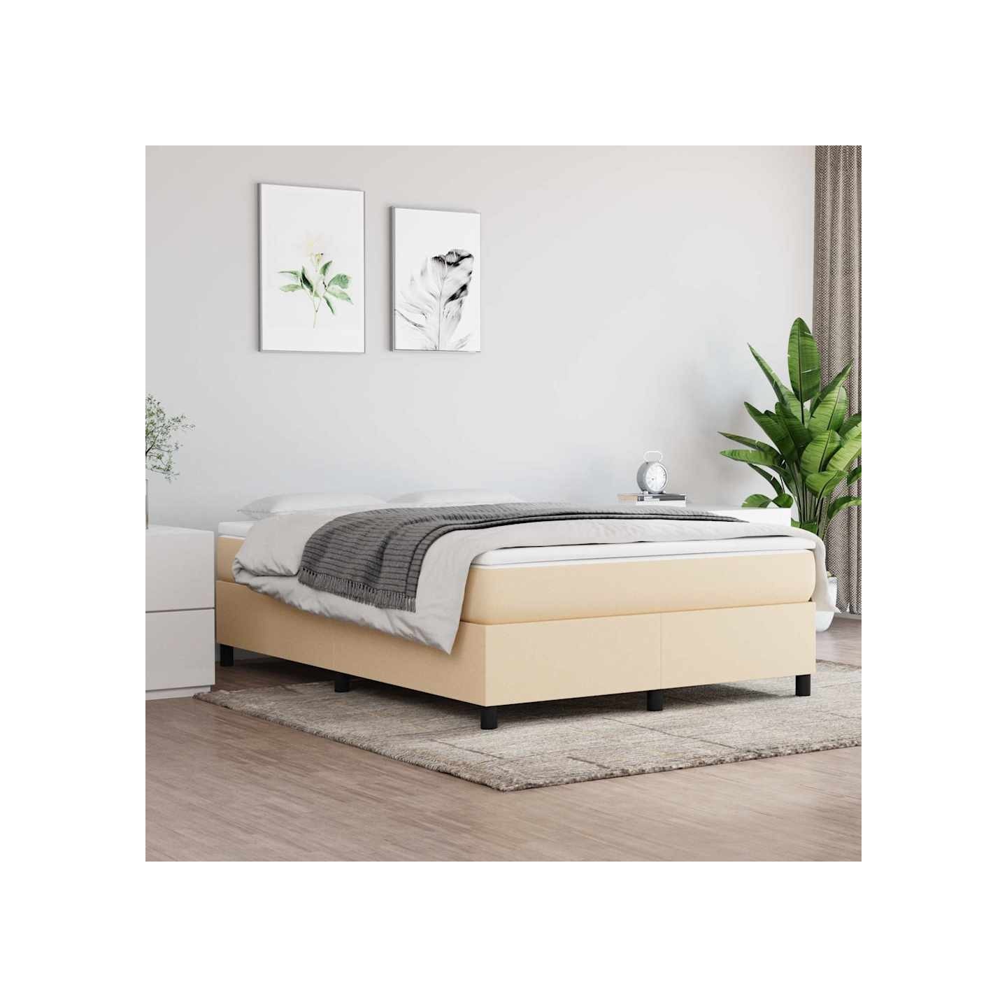 Sommier à lattes de lit avec matelas Crème 140x190 cm Tissu