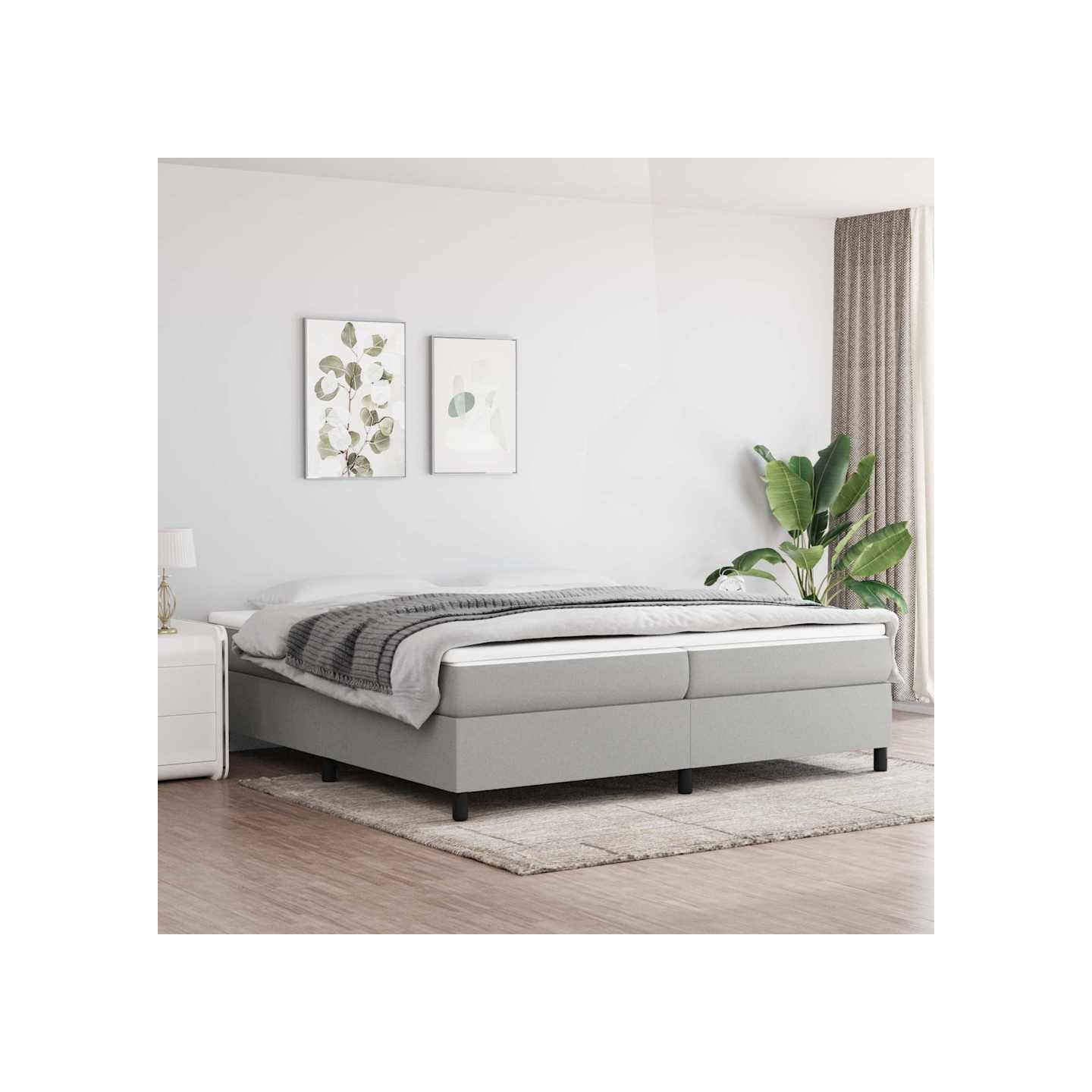 Sommier à lattes de lit avec matelas Gris clair 200x200cm Tissu