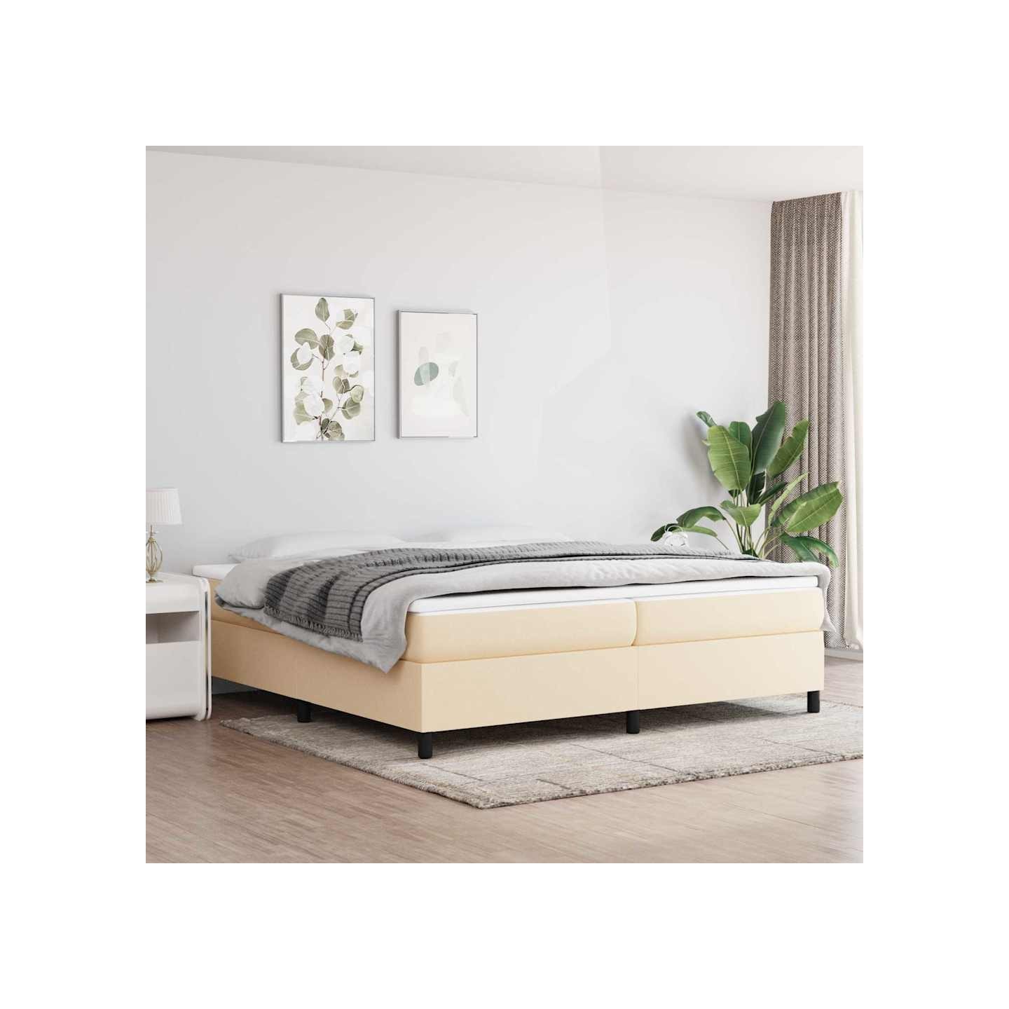 Sommier à lattes de lit avec matelas Crème 200x200 cm Tissu