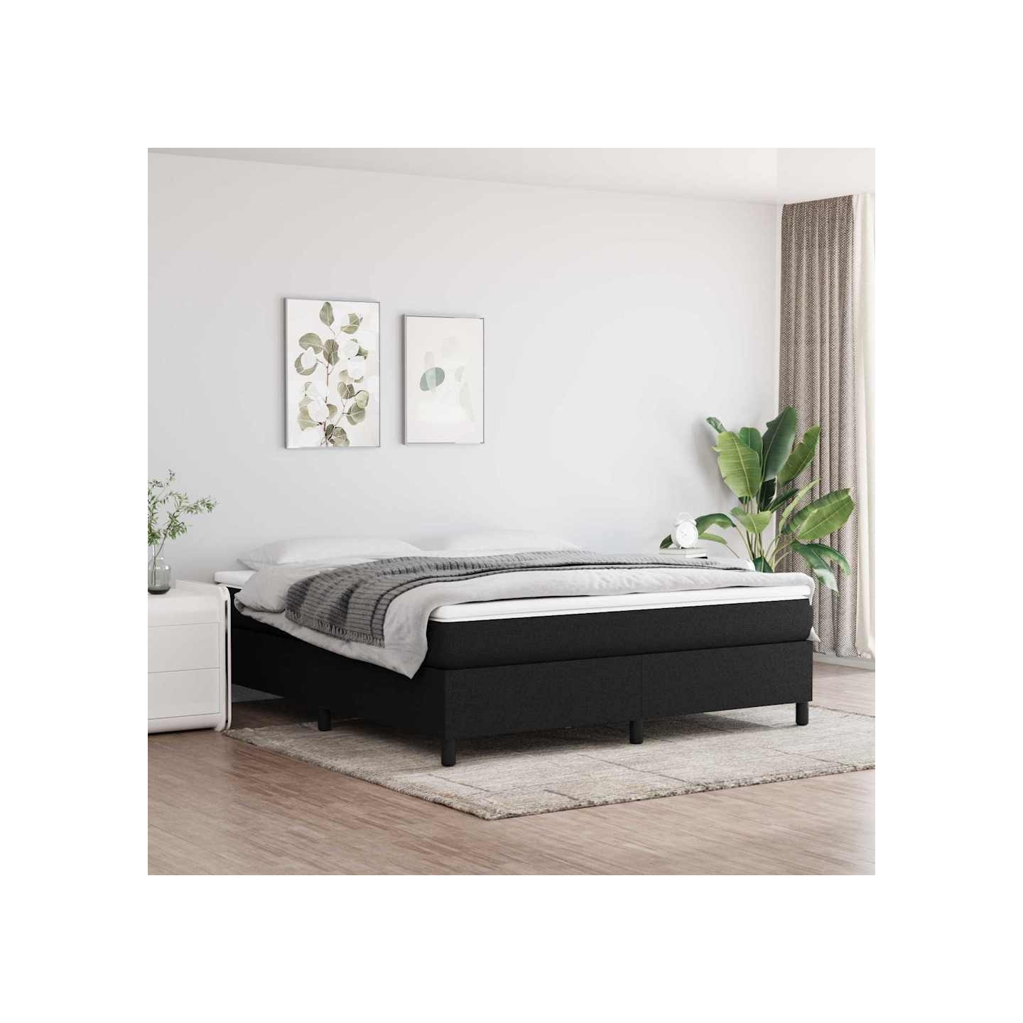 Sommier à lattes de lit avec matelas Noir 160x200 cm Tissu
