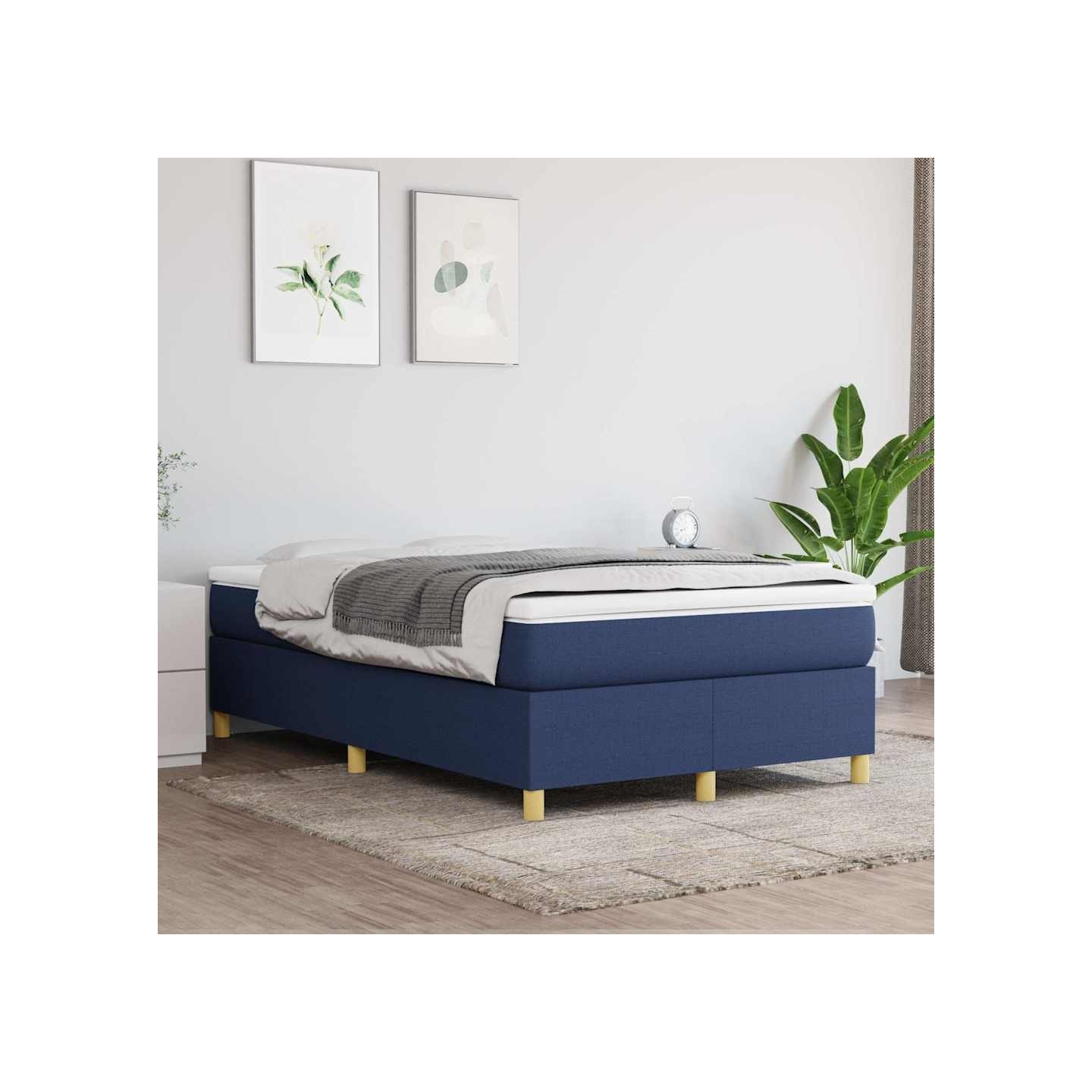 Sommier à lattes de lit avec matelas Bleu 120x200 cm Tissu