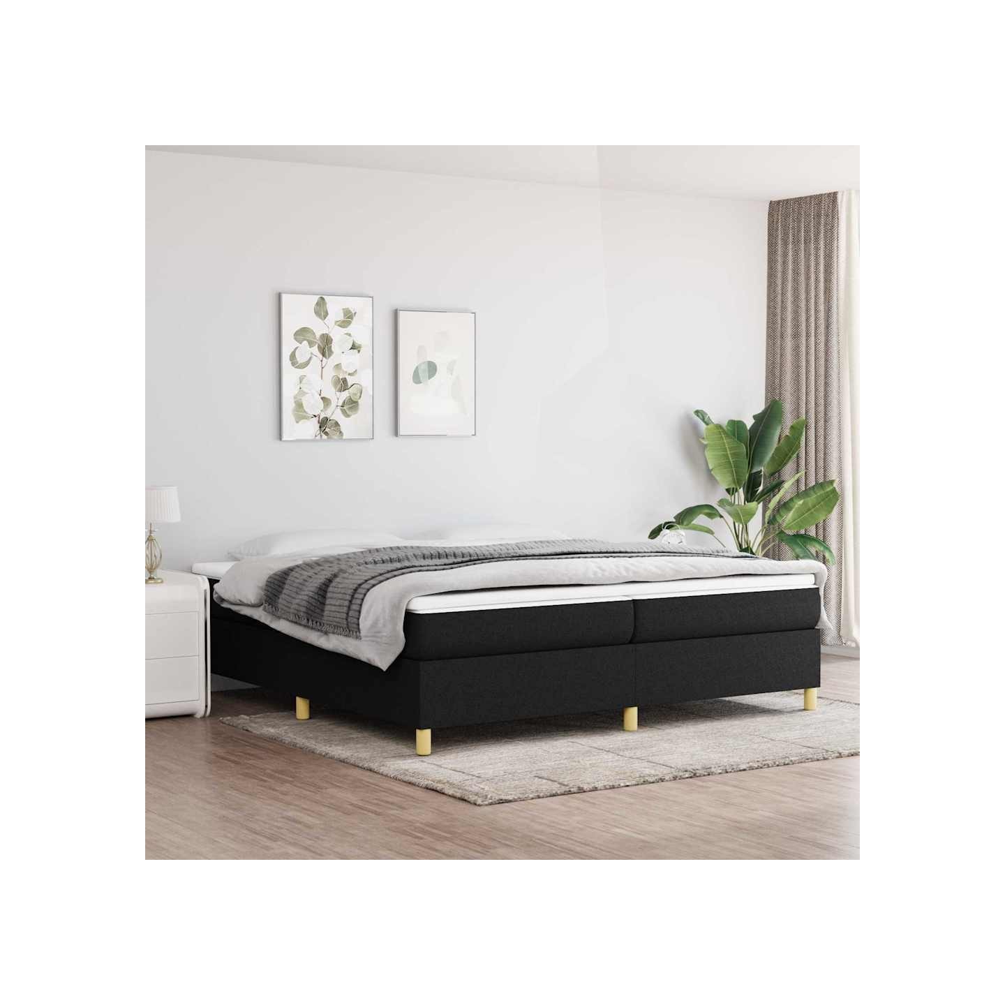Sommier à lattes de lit avec matelas Noir 200x200 cm Tissu