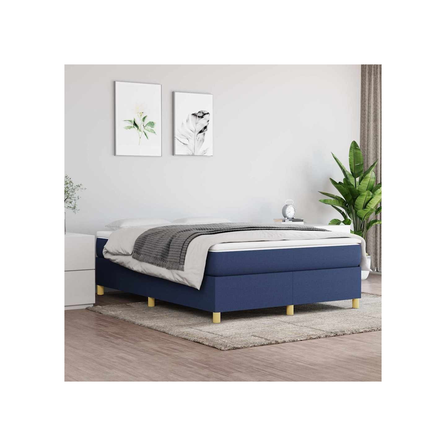 Sommier à lattes de lit avec matelas Bleu 140x200 cm Tissu