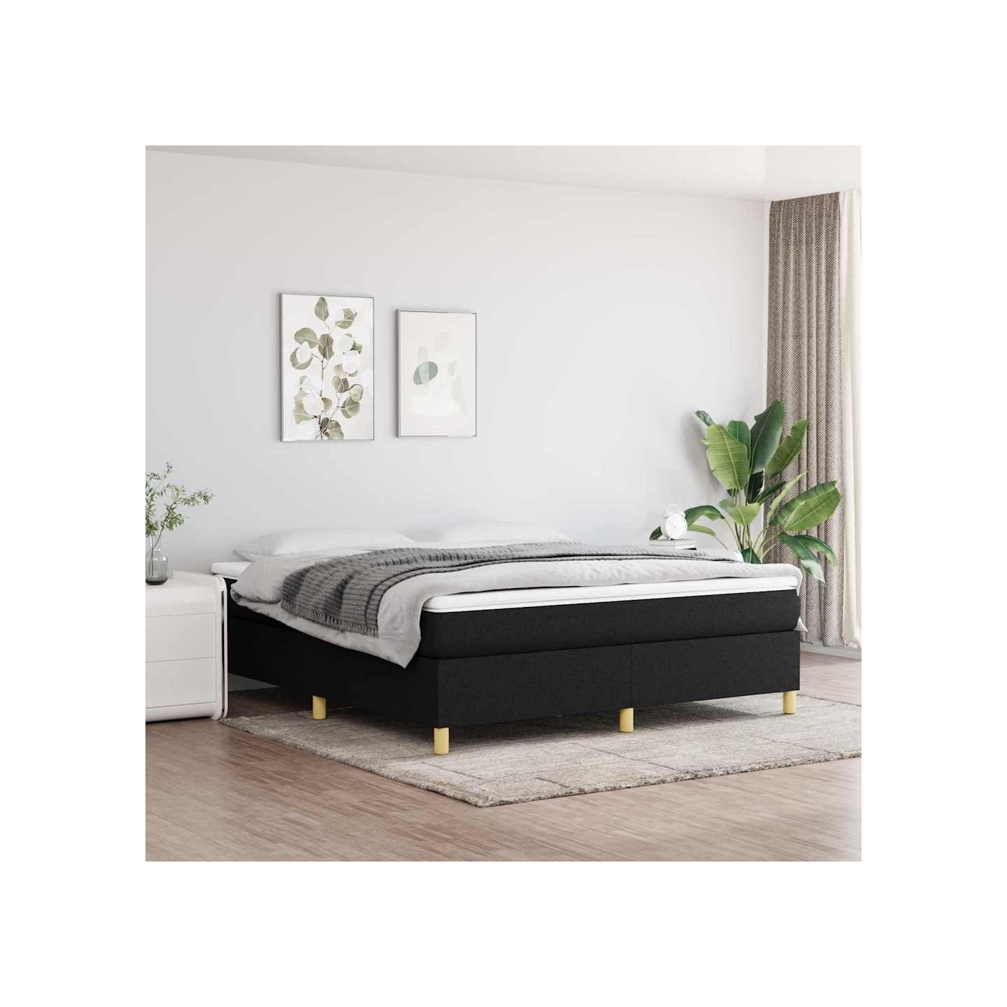 Sommier à lattes de lit avec matelas Noir 180x200 cm Tissu
