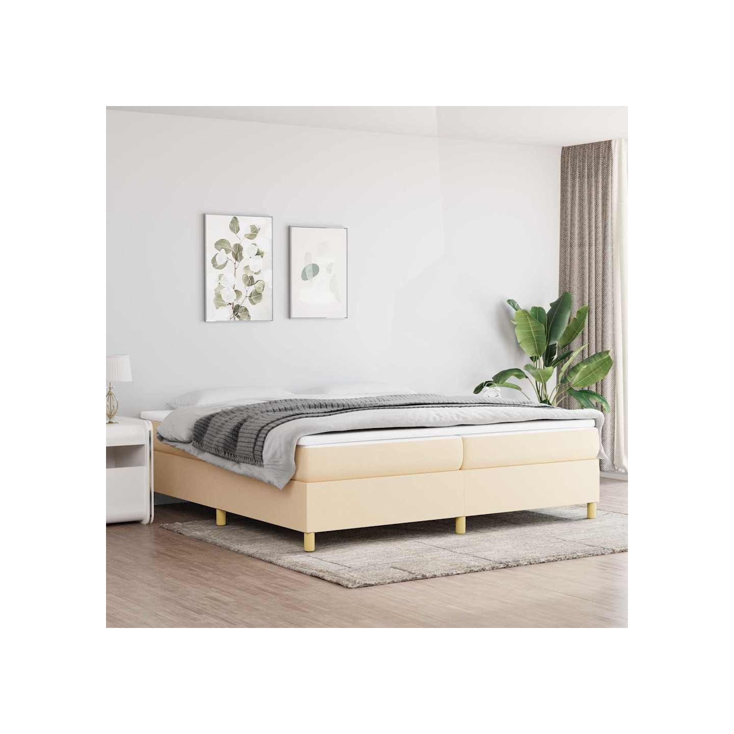 Sommier à lattes de lit avec matelas Crème 200x200 cm Tissu