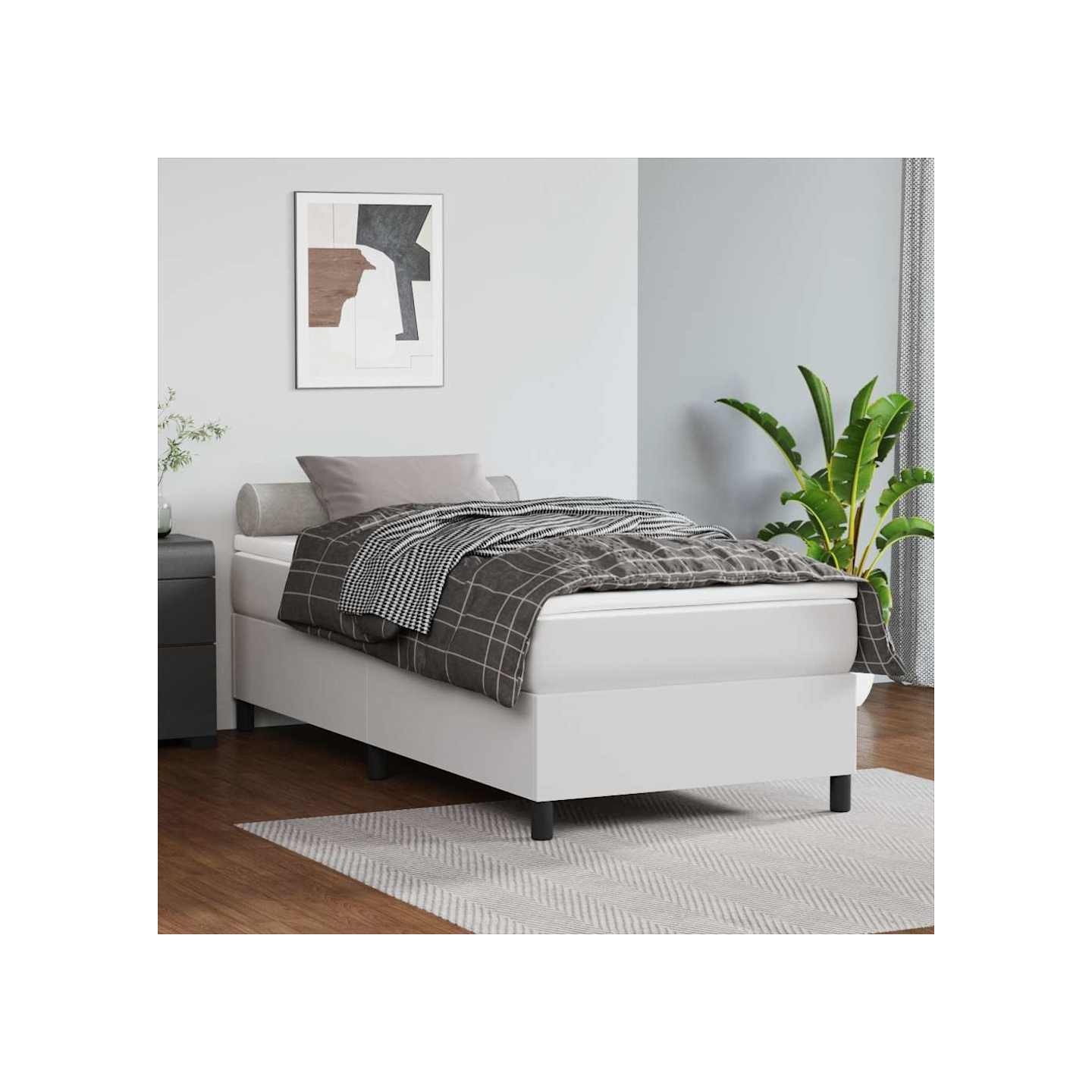 Sommier à lattes de lit avec matelas Blanc 90x190 cm Similicuir