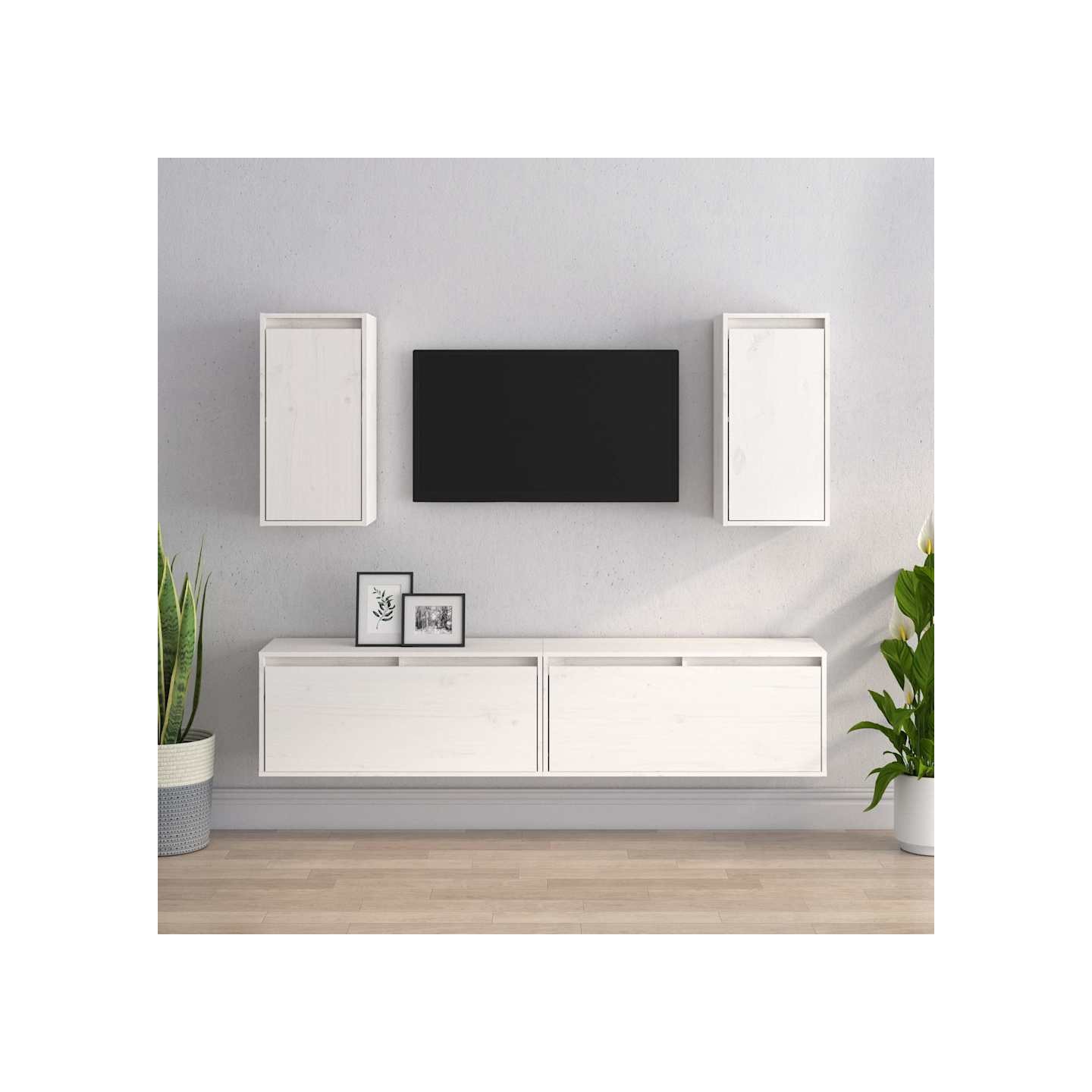 Meubles TV 4 pcs Blanc Bois massif de pin
