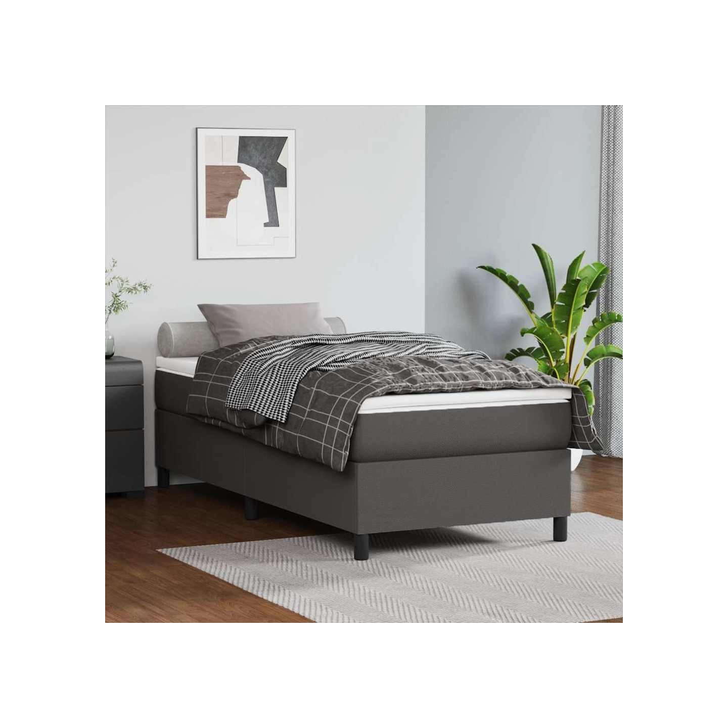 Sommier à lattes de lit avec matelas Gris 100x200 cm Similicuir
