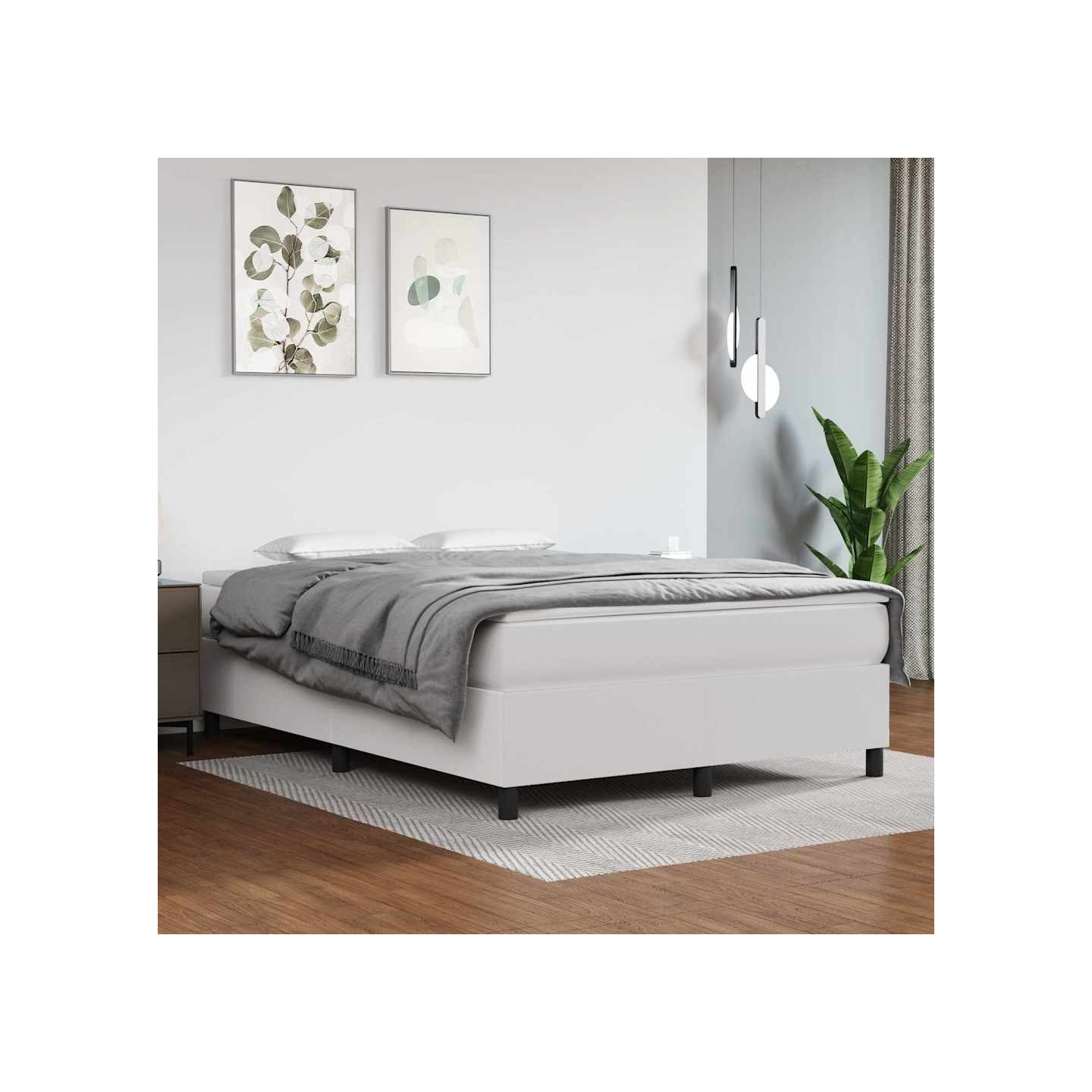 Sommier à lattes de lit avec matelas Blanc 140x200cm Similicuir